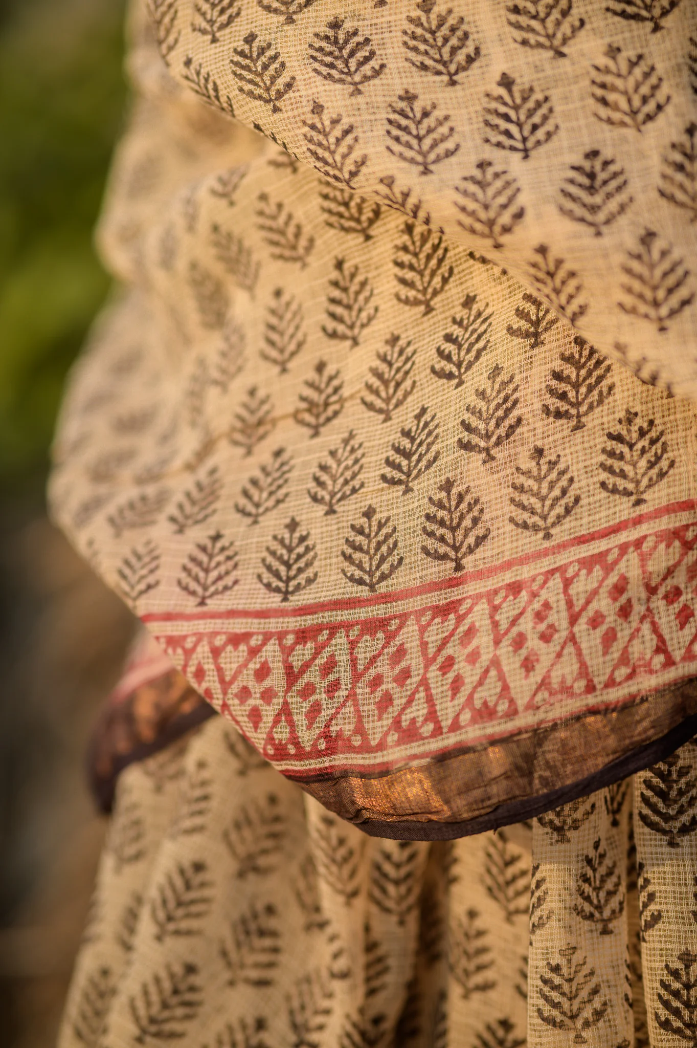 Natural dyed Bagru saree - Roheda Kota Mohini handblock printed saree - Image 5