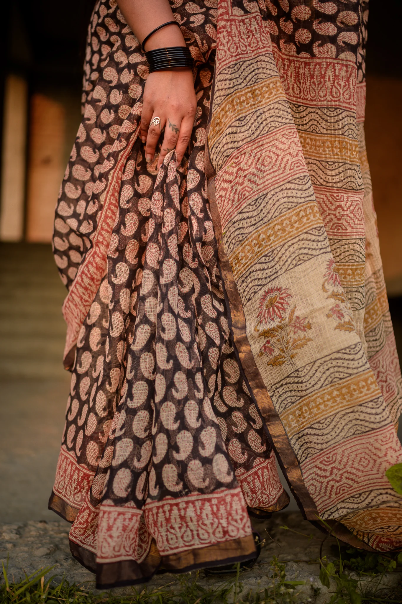 Natural dyed Bagru saree - Roheda- Kairi Kota handblockprinted saree - Image 6