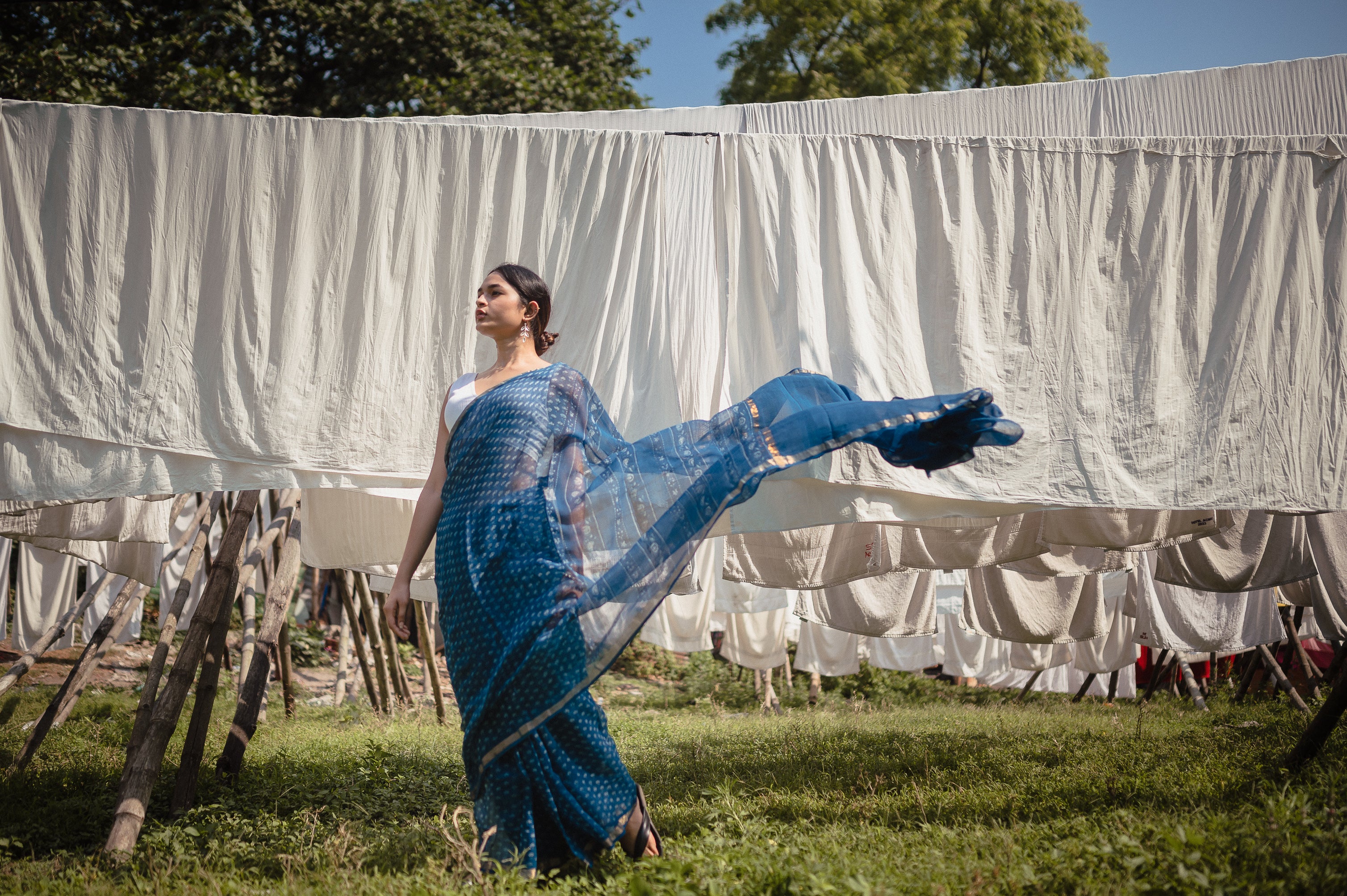 Natural dyed Dabu sarees - Malhar - Rajani - Image 3