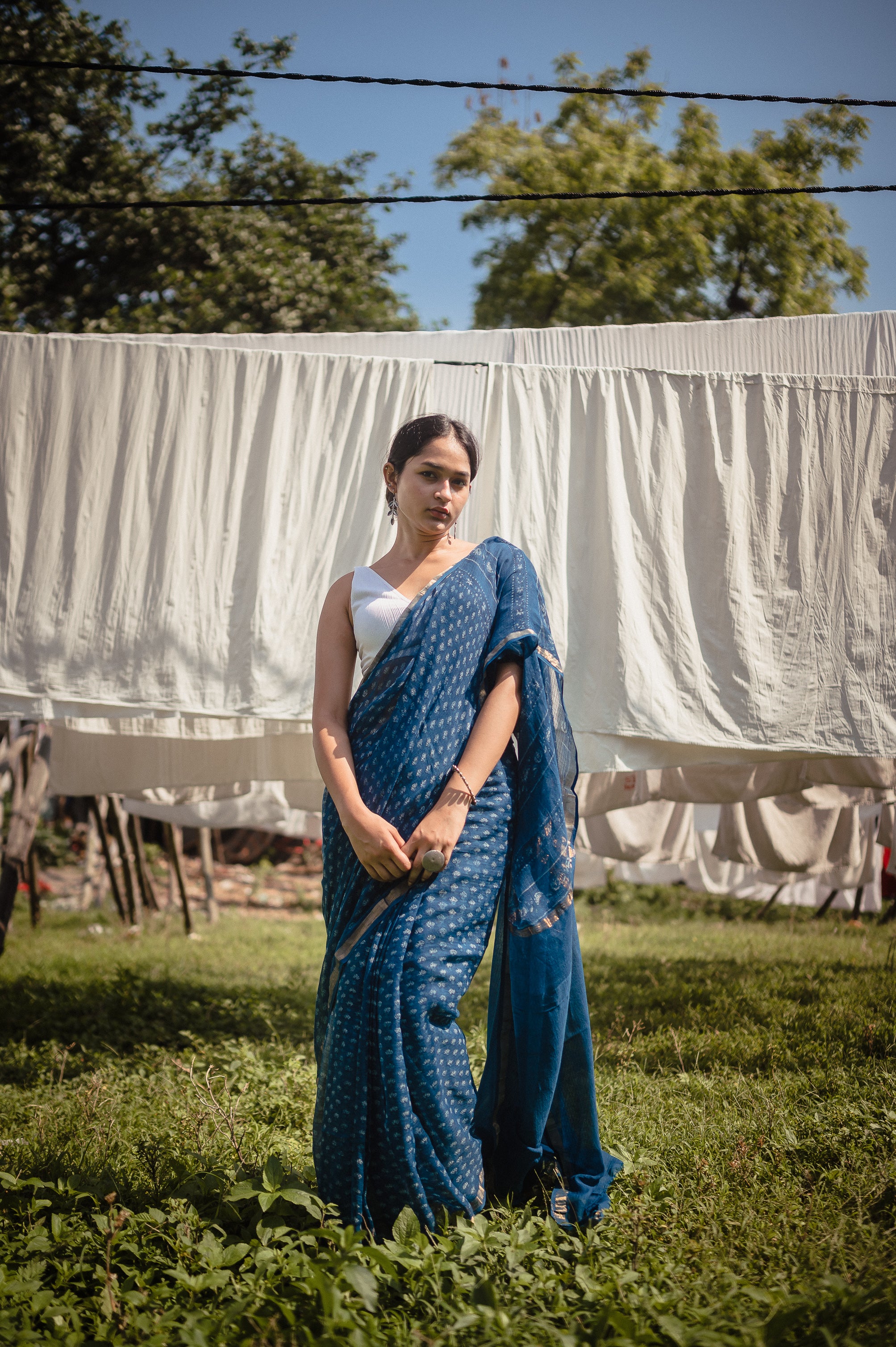 Natural dyed Dabu sarees - Malhar - Rajani - Image 4