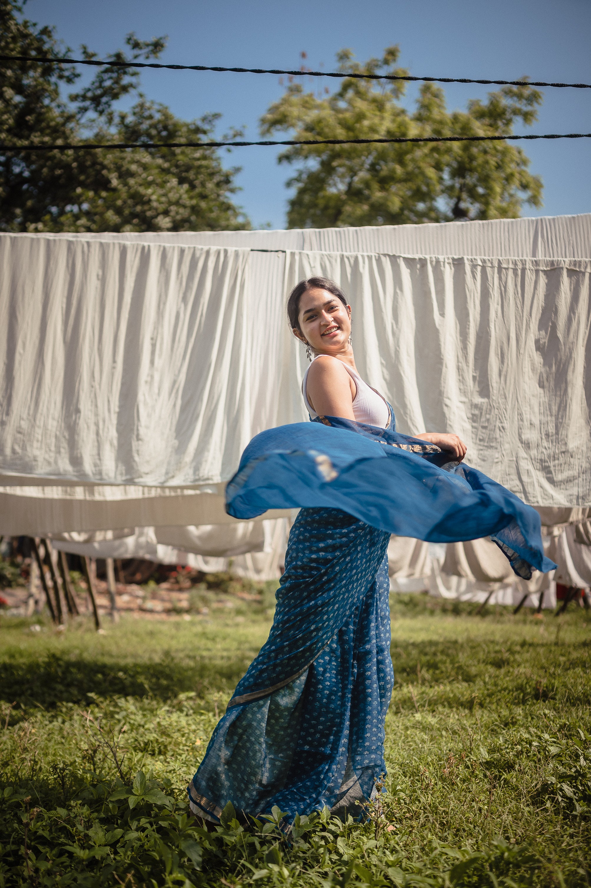 Natural dyed Dabu sarees - Malhar - Rajani - Image 5