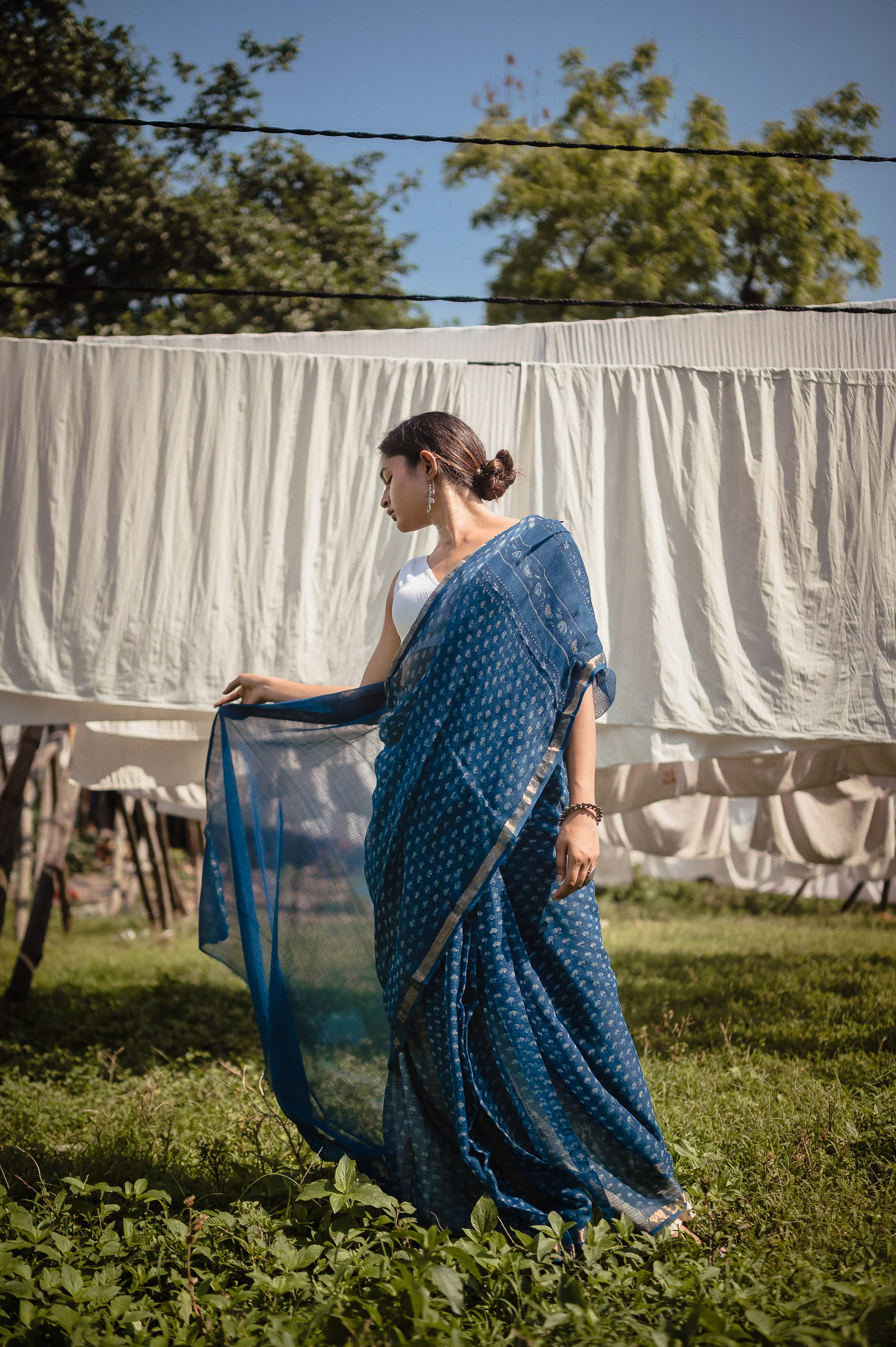 Natural dyed Dabu sarees - Malhar - Rajani - Image 6
