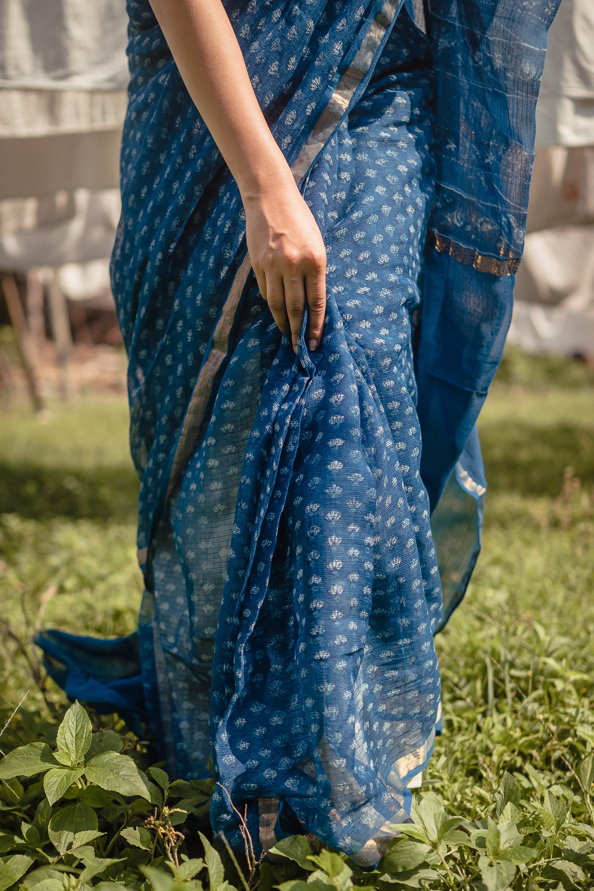 Natural dyed Dabu sarees - Malhar - Rajani - Image 7