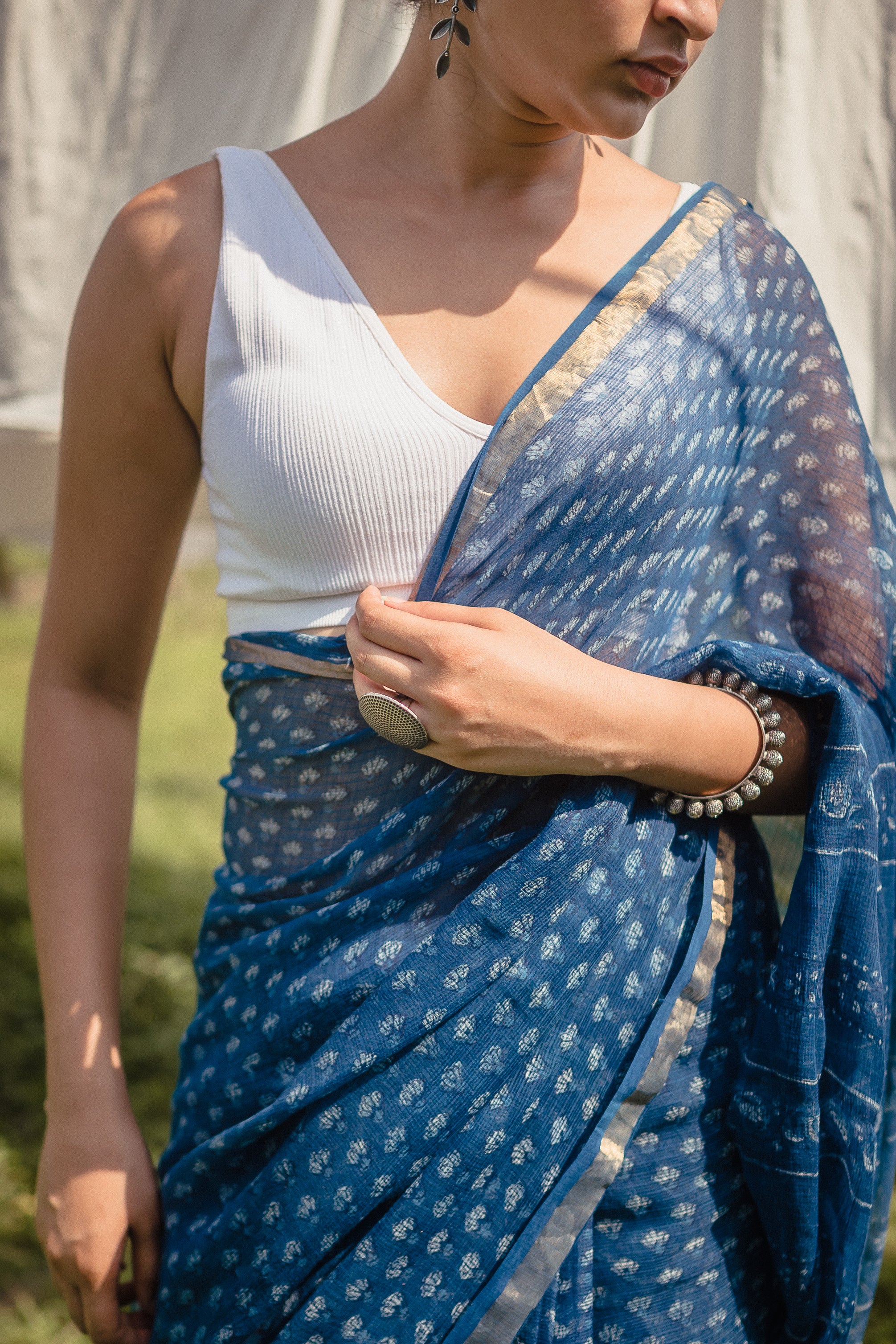 Natural dyed Dabu sarees - Malhar - Rajani - Image 8