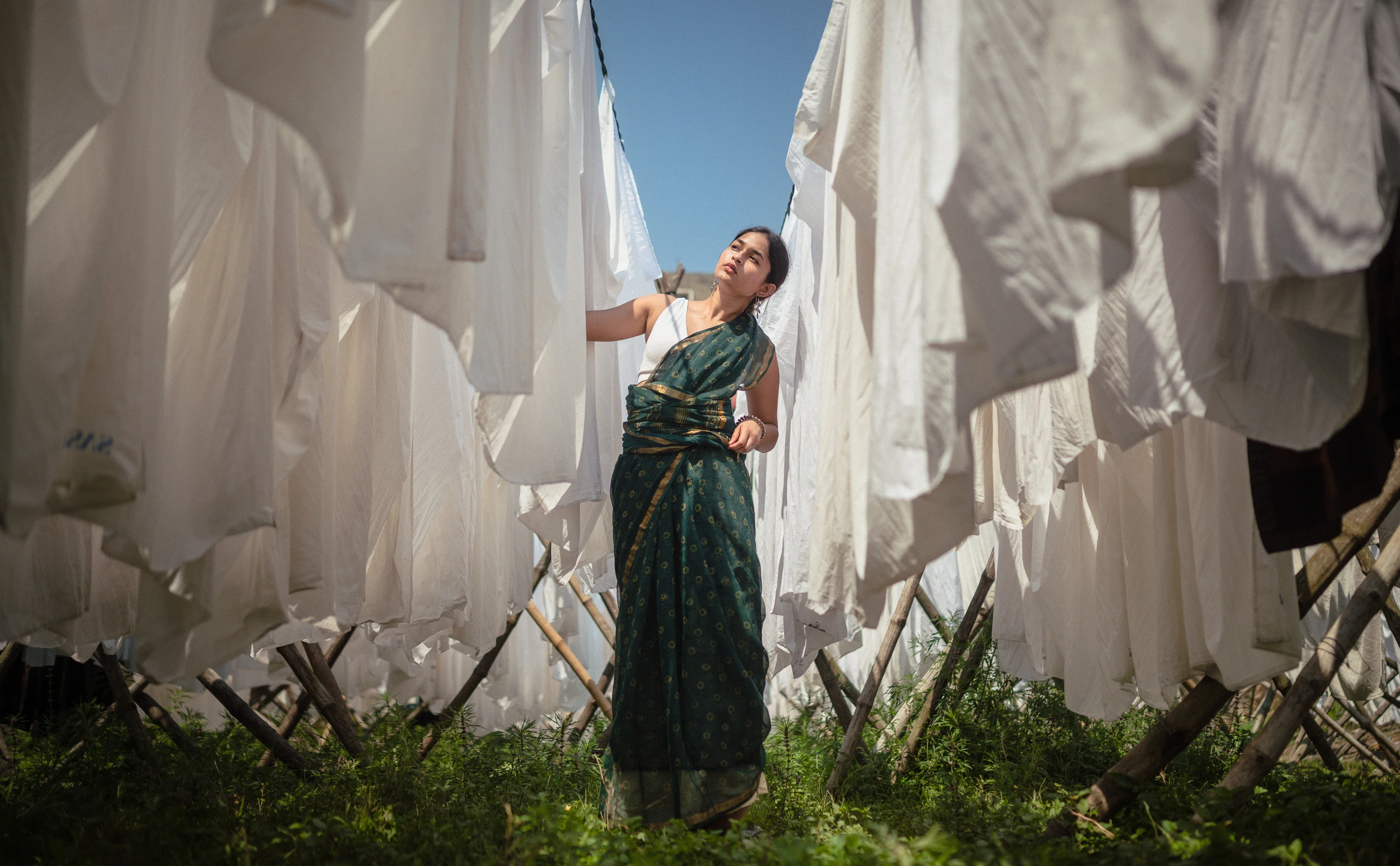 Natural dyed Dabu sarees - Malhar - Harita - Image 4