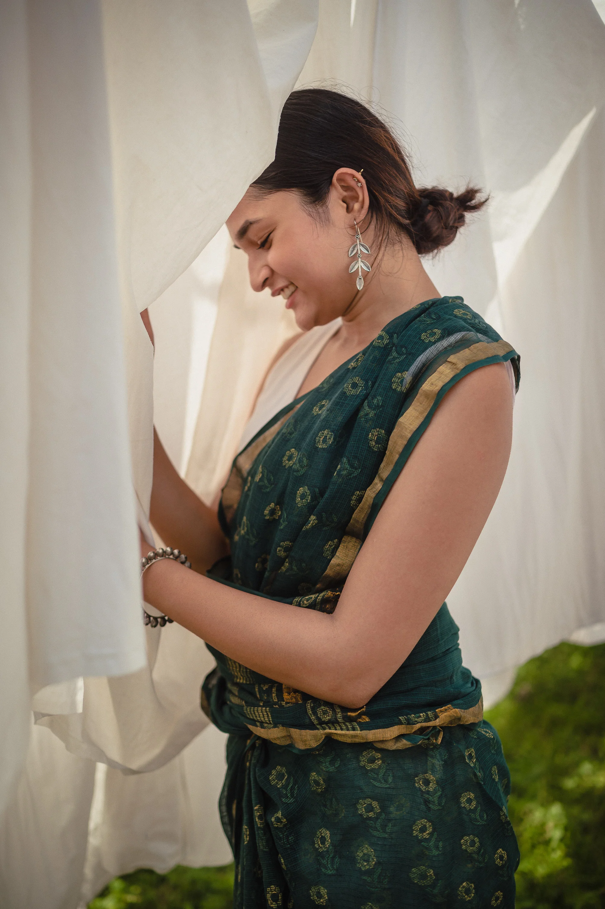 Natural dyed Dabu sarees - Malhar - Harita - Image 6