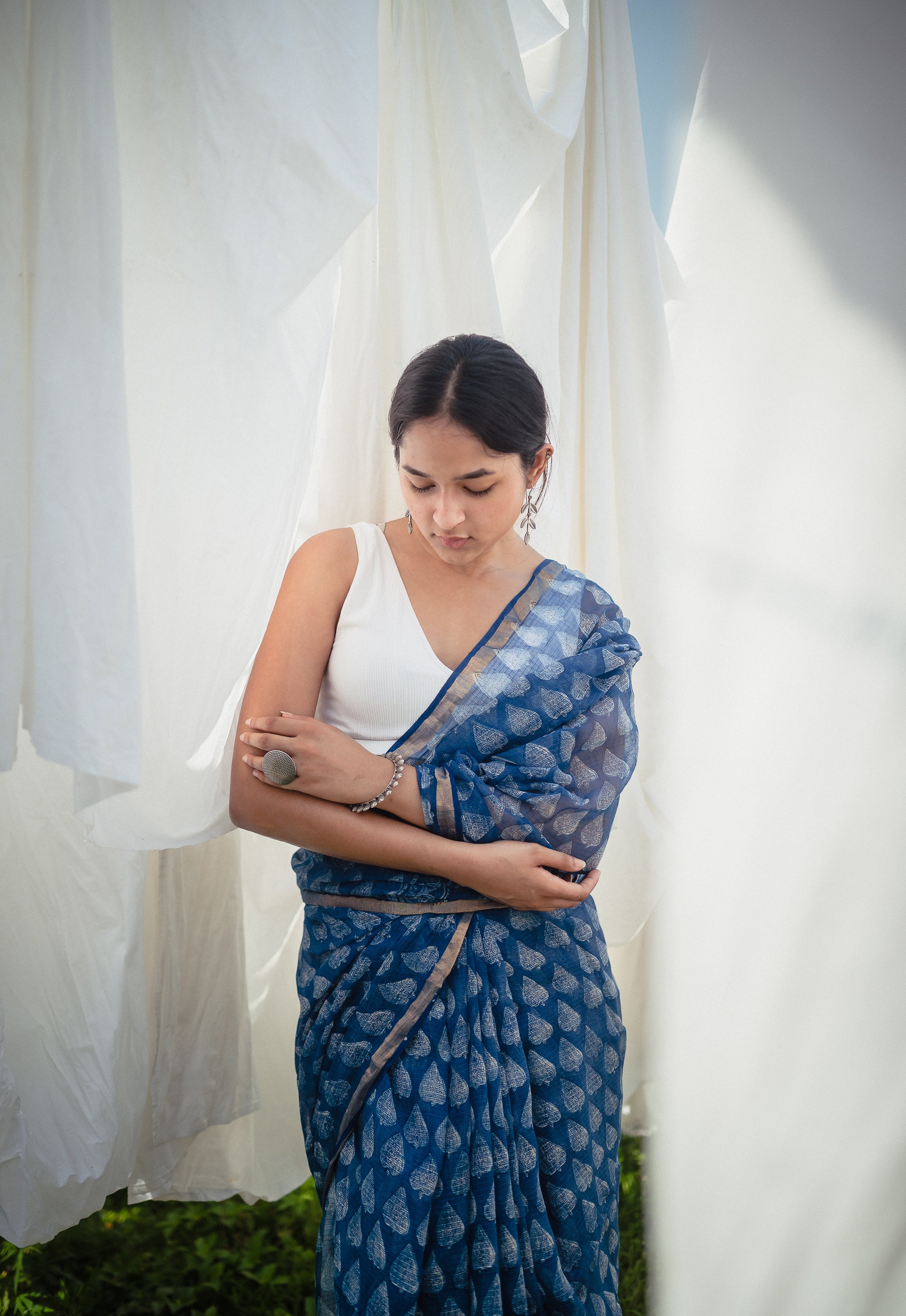 Natural dyed Dabu sarees - Malhar - Gagan - Image 4