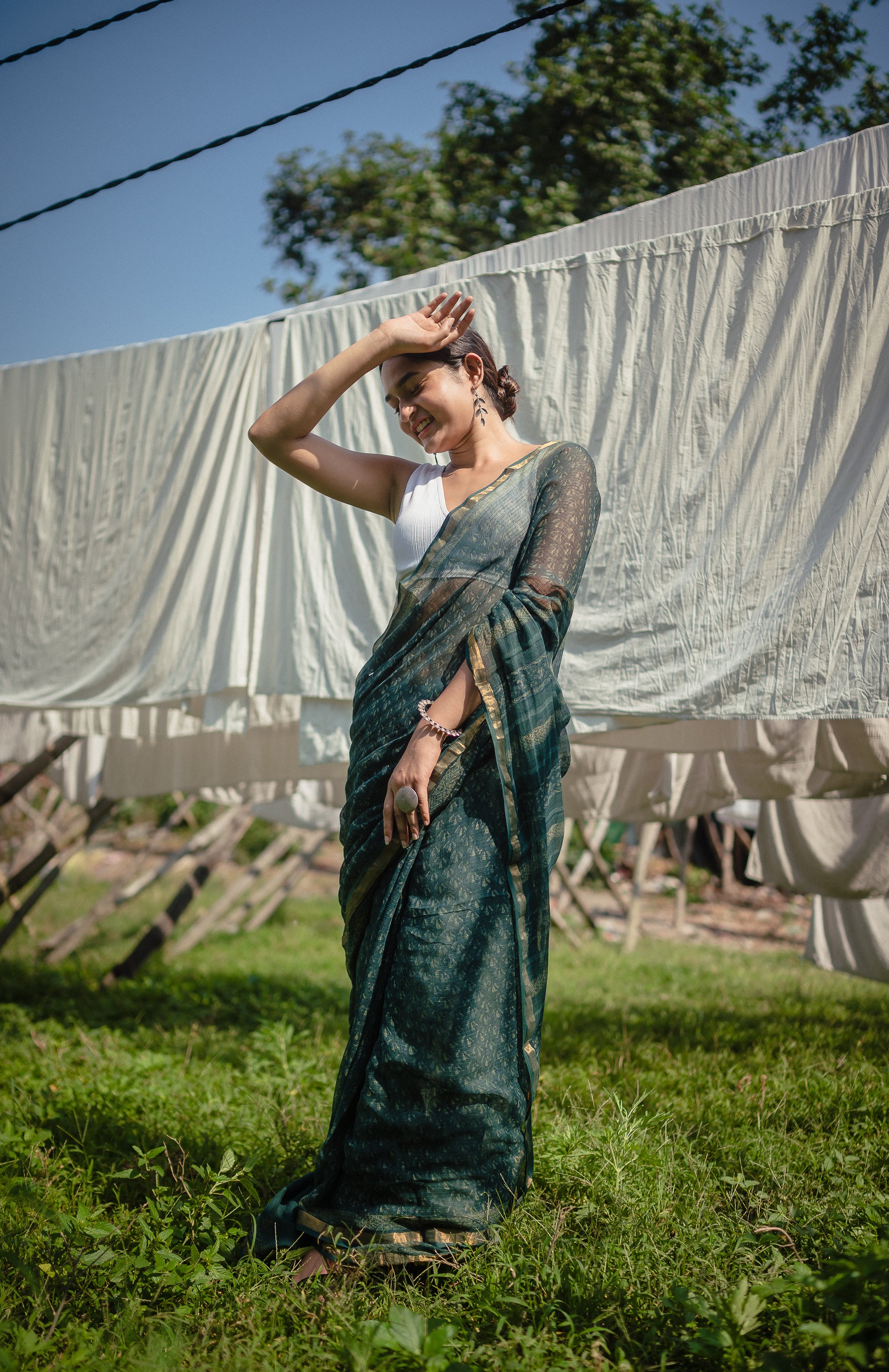 Natural dyed Dabu sarees - Malhar - Parineeta - Image 3