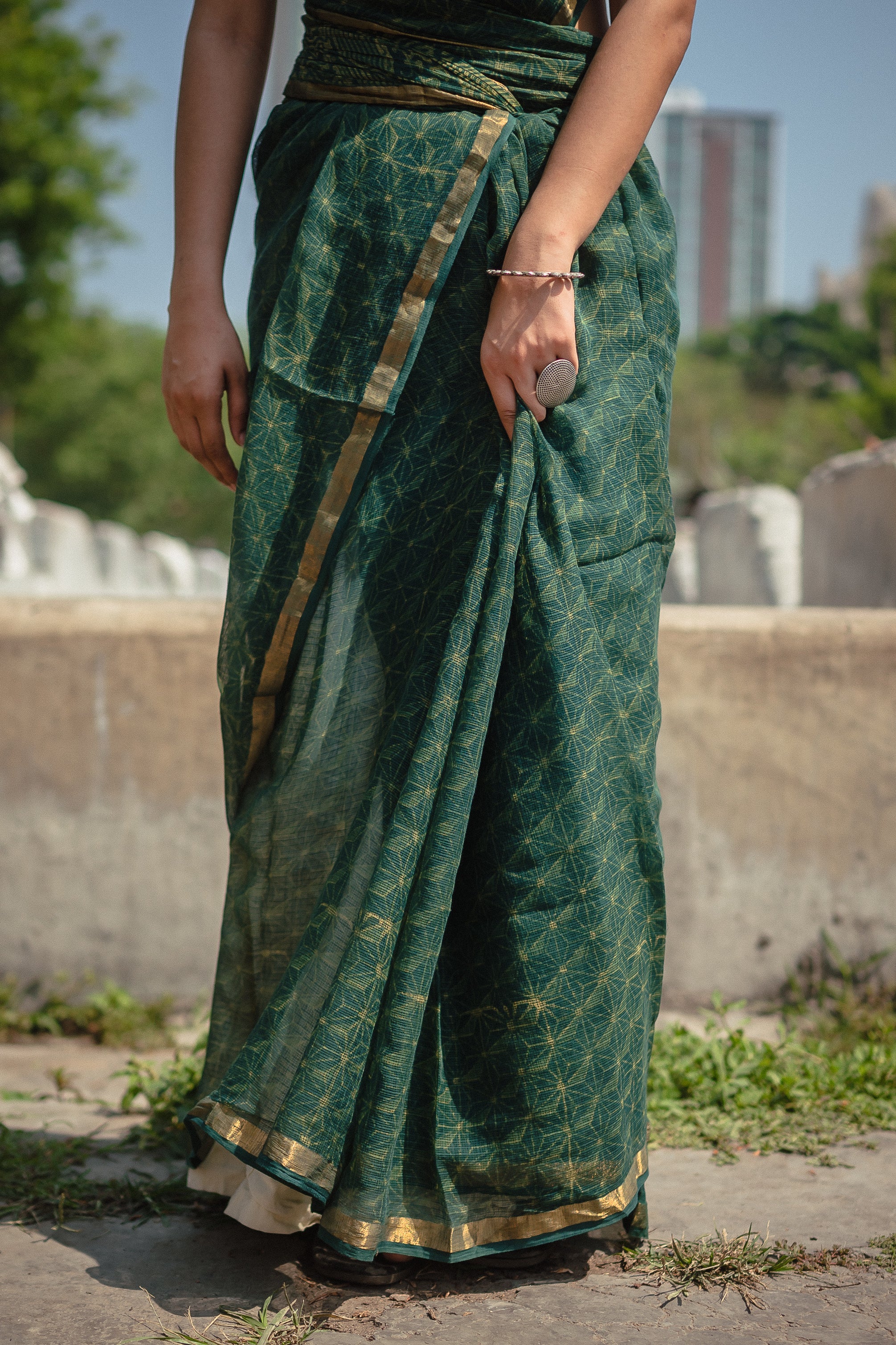 Natural dyed Dabu sarees - Malhar - Harila - Image 4
