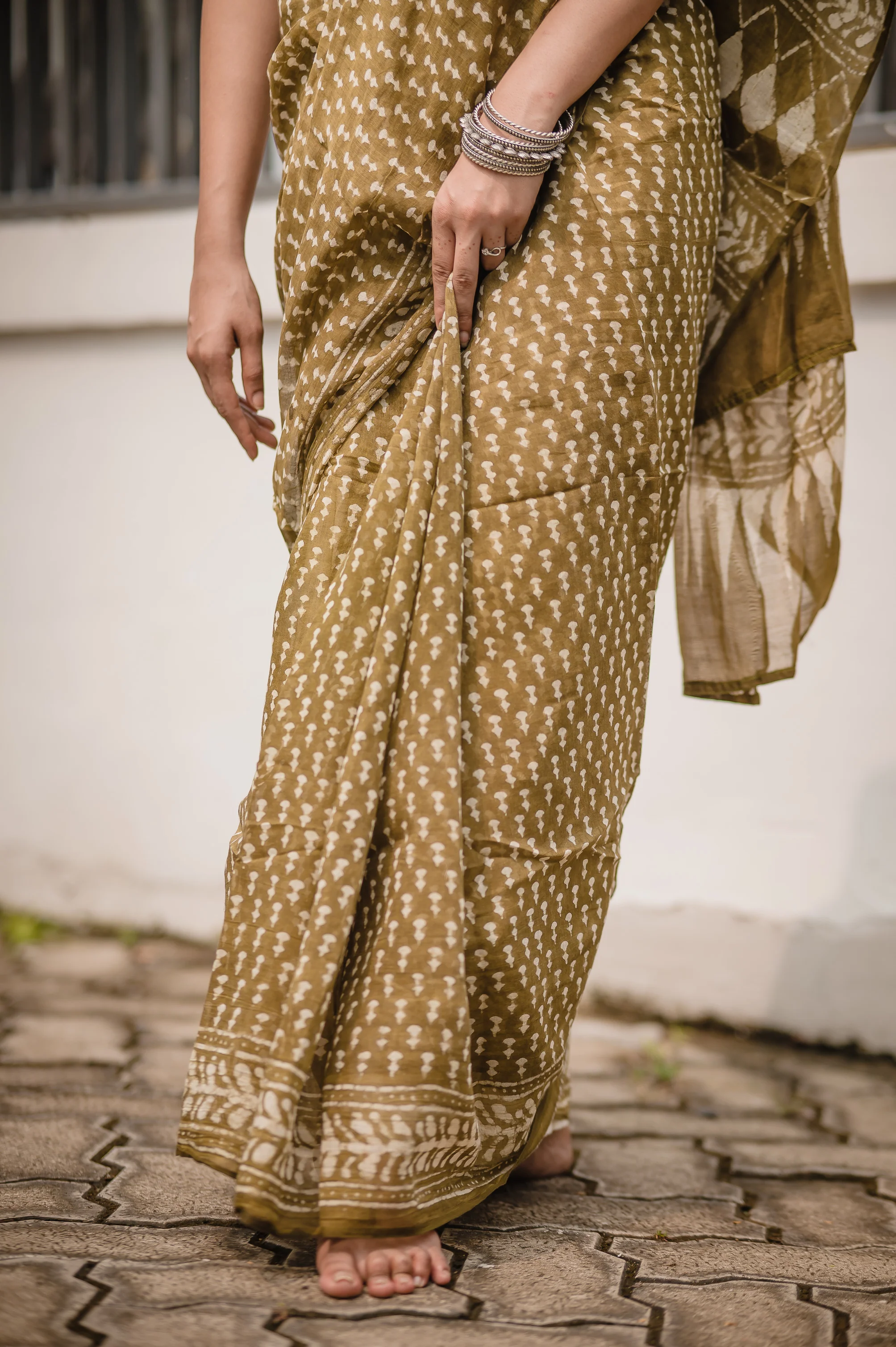 Natural dyed mustard Dabu sarees - Sunehri - Image 4