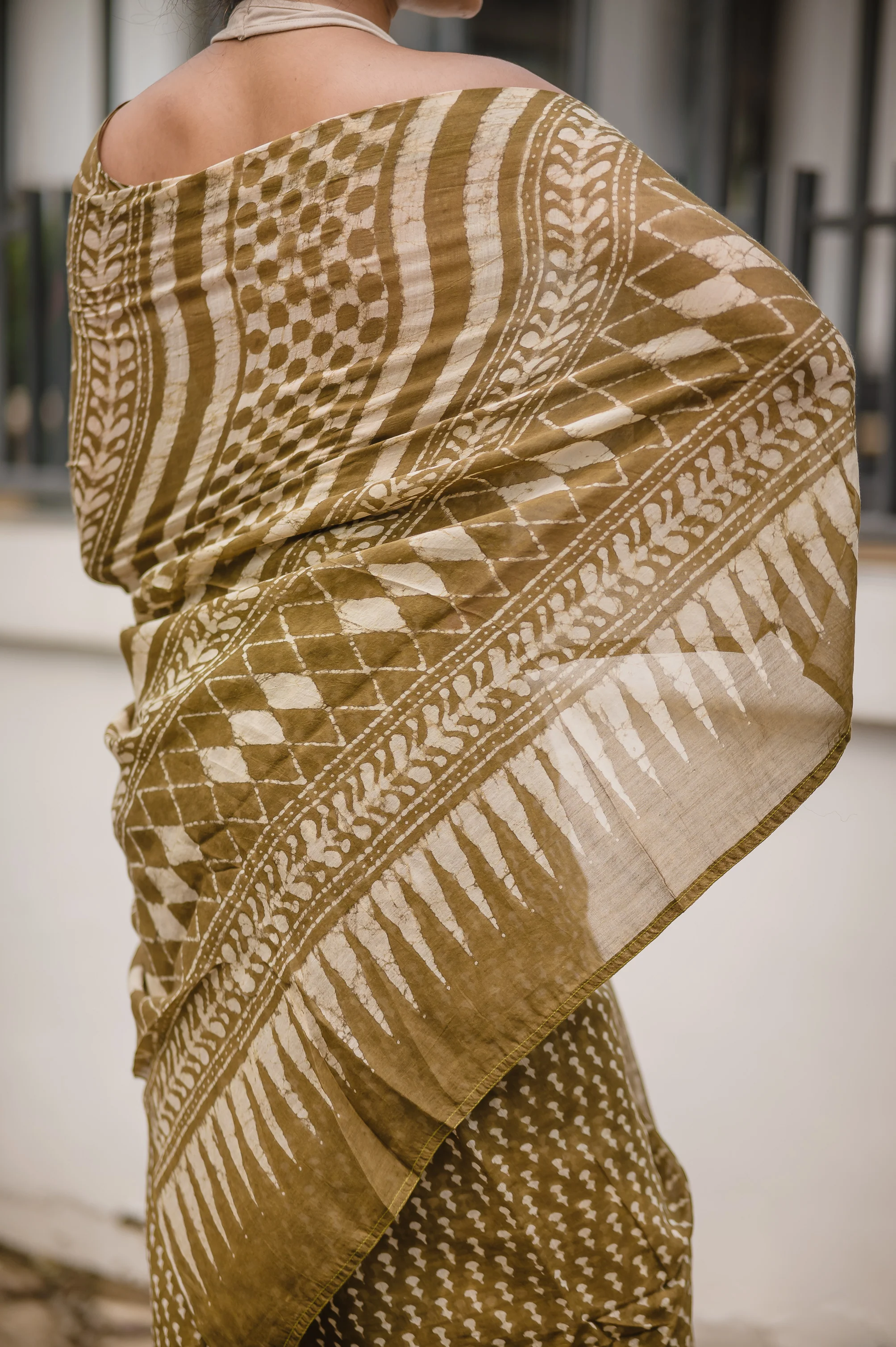 Natural dyed mustard Dabu sarees - Sunehri - Image 6