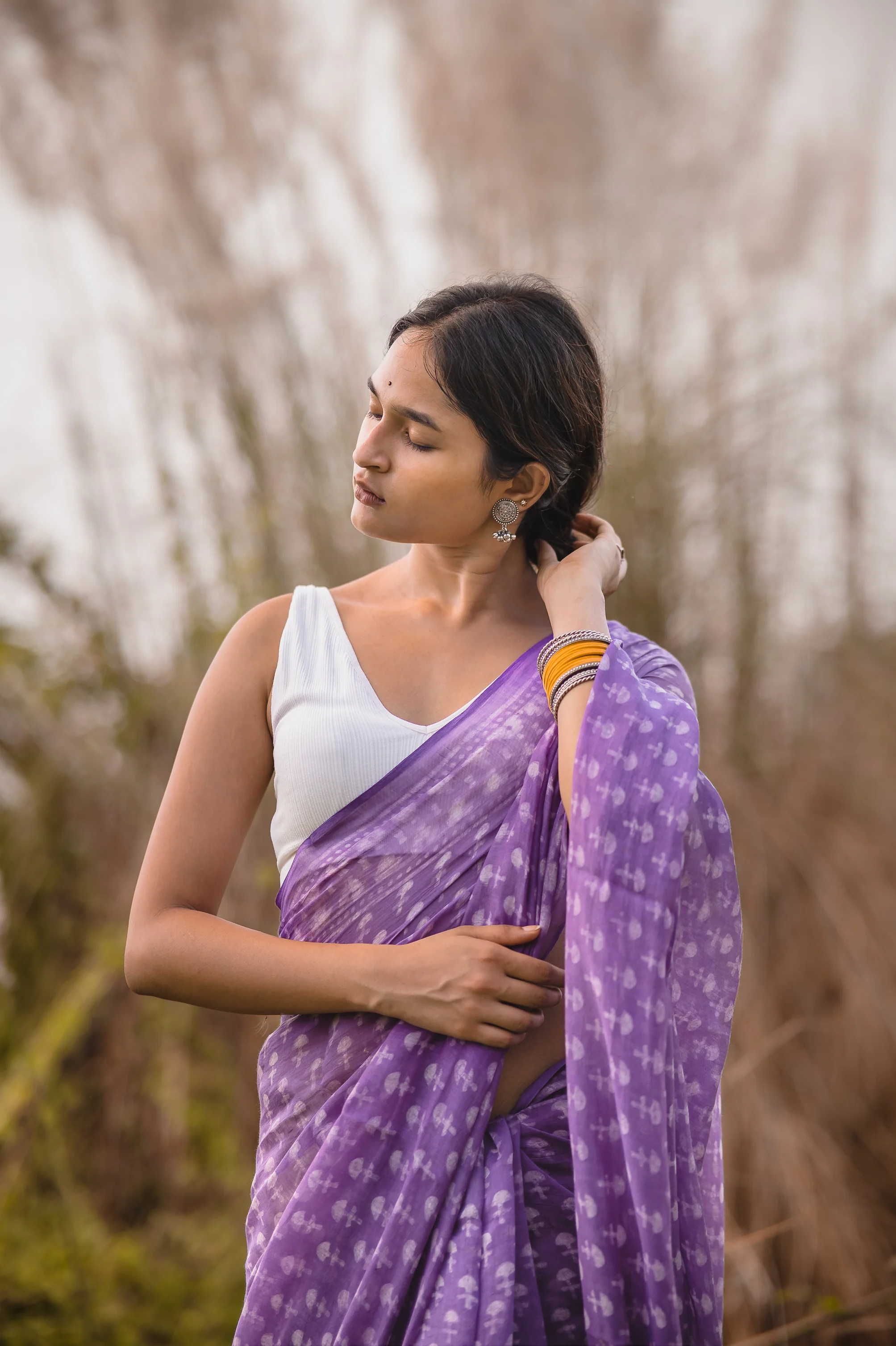 Azo free purple Dabu sarees - Phagun - Image 5