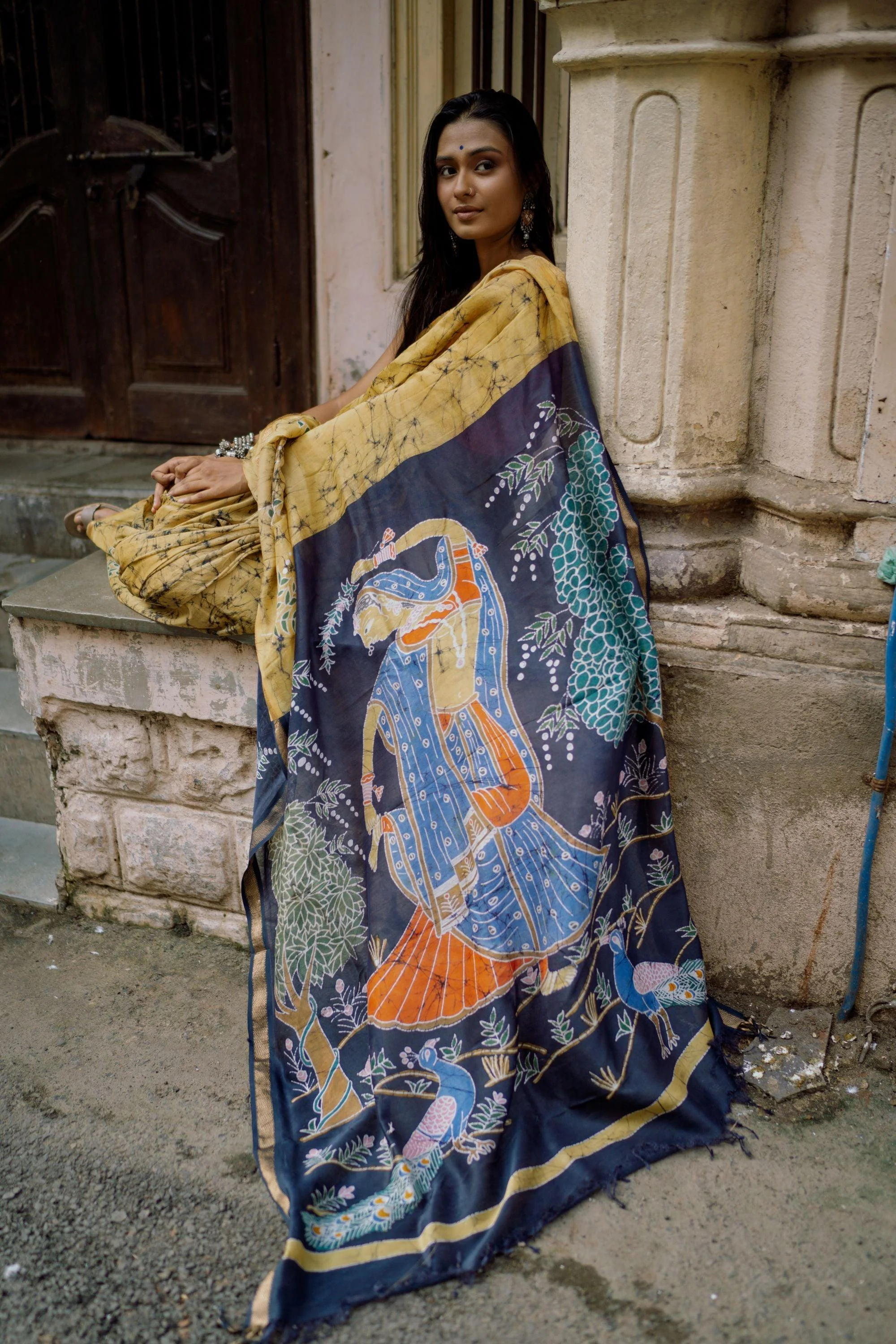 Batik Chanderi saree - Narmada- Dancing Ragini - Image 3