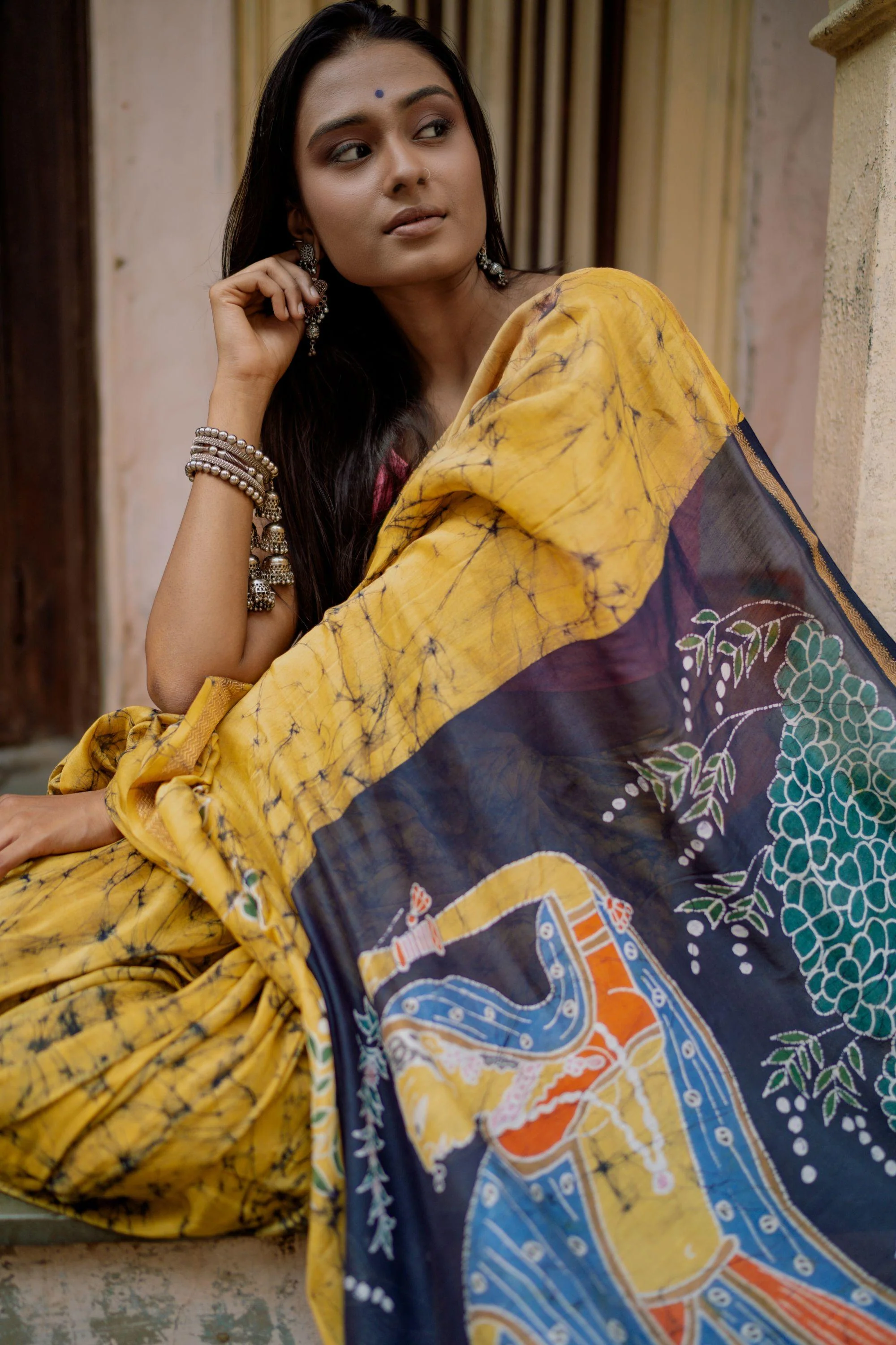 Batik Chanderi saree - Narmada- Dancing Ragini - Image 4