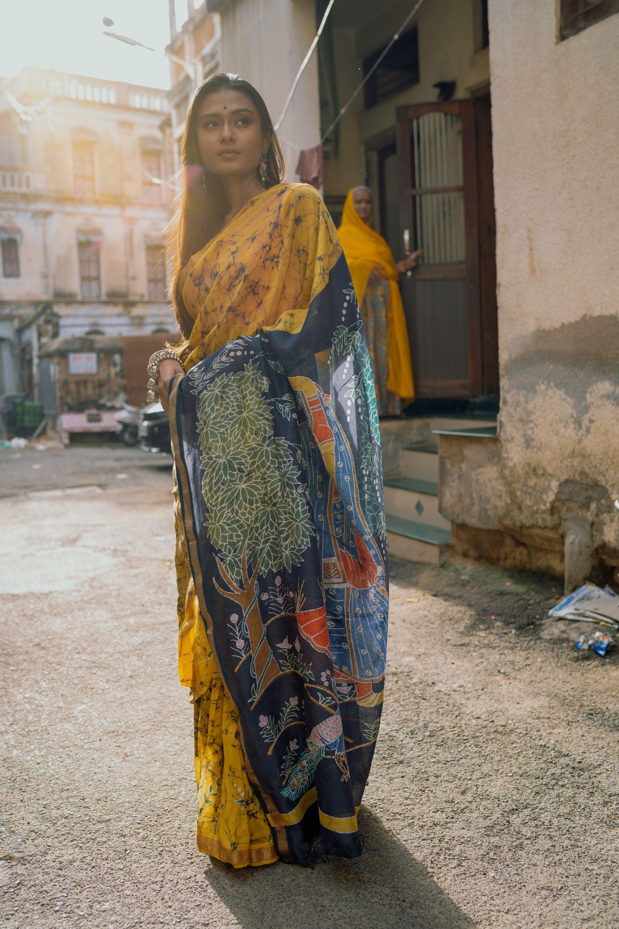 Batik Chanderi saree - Narmada- Dancing Ragini - Image 9