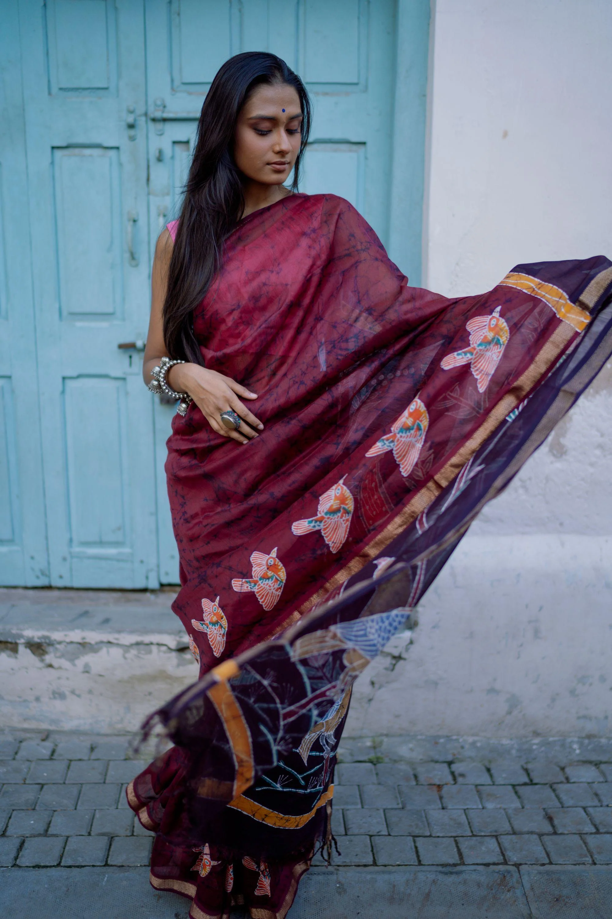Batik Chanderi saree - Narmada- Ragini in the forest - Image 3