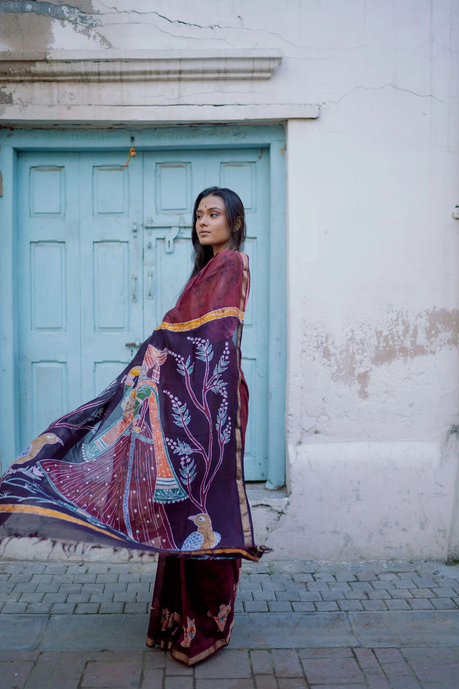 Batik Chanderi saree - Narmada- Ragini in the forest - Image 4