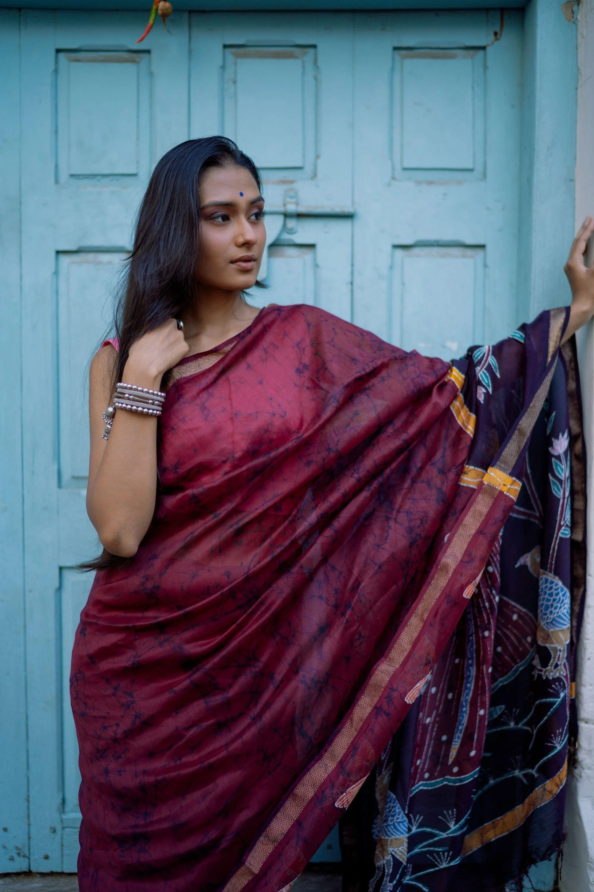 Batik Chanderi saree - Narmada- Ragini in the forest - Image 5