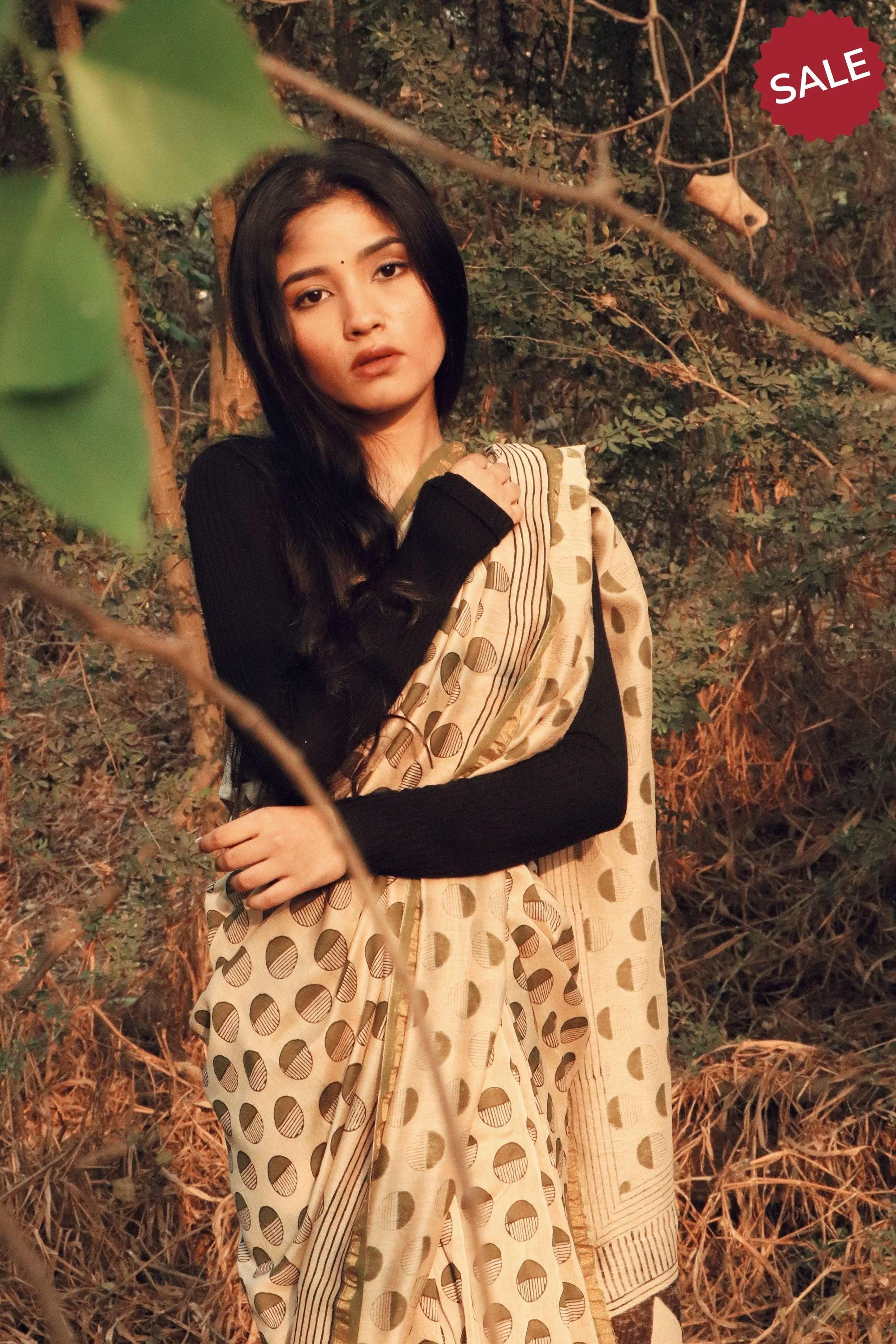 Naltural dyed Bagru saree - Roheda- Green Syahi Begar - Image 13