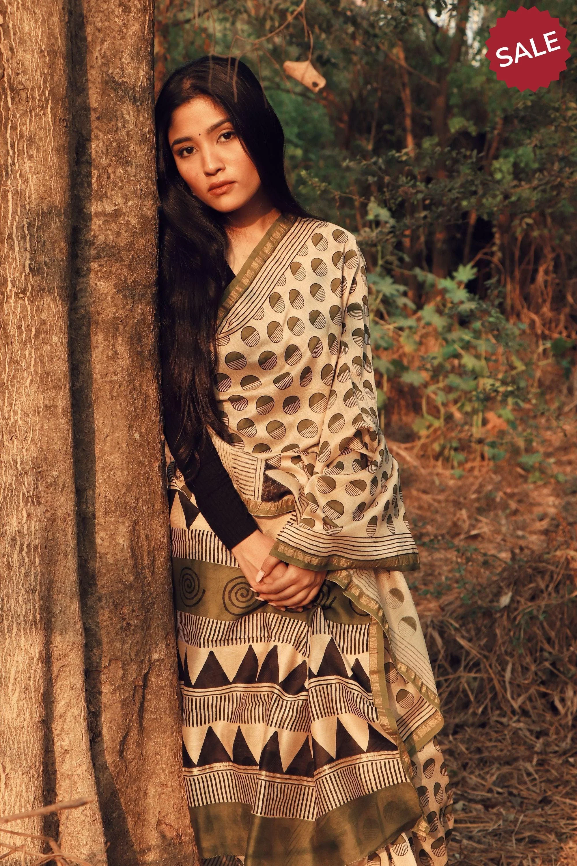Naltural dyed Bagru saree - Roheda- Green Syahi Begar - Image 6