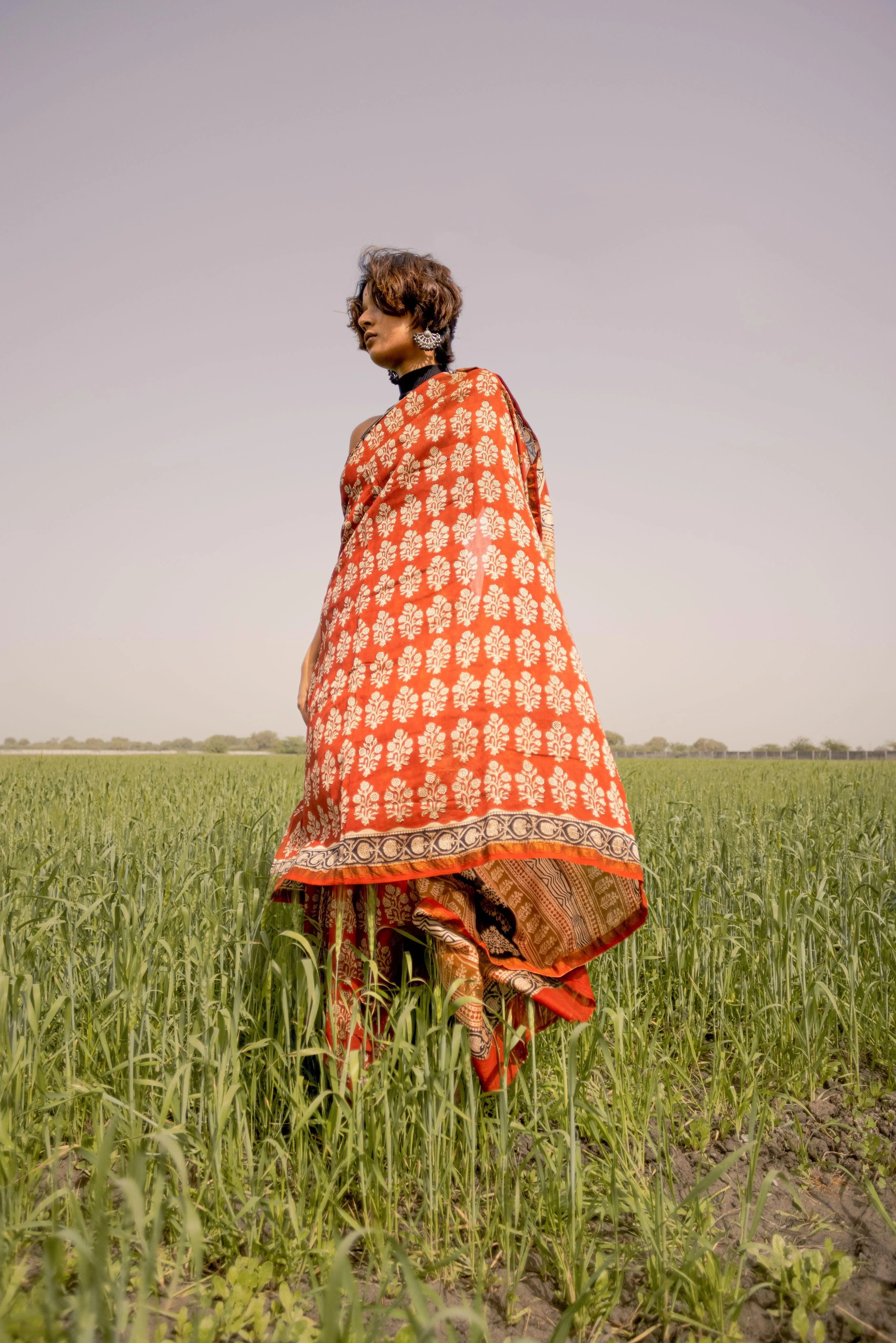 Natural dyed Bagru saree - Roheda- Mughal Syahi Begar - Image 10