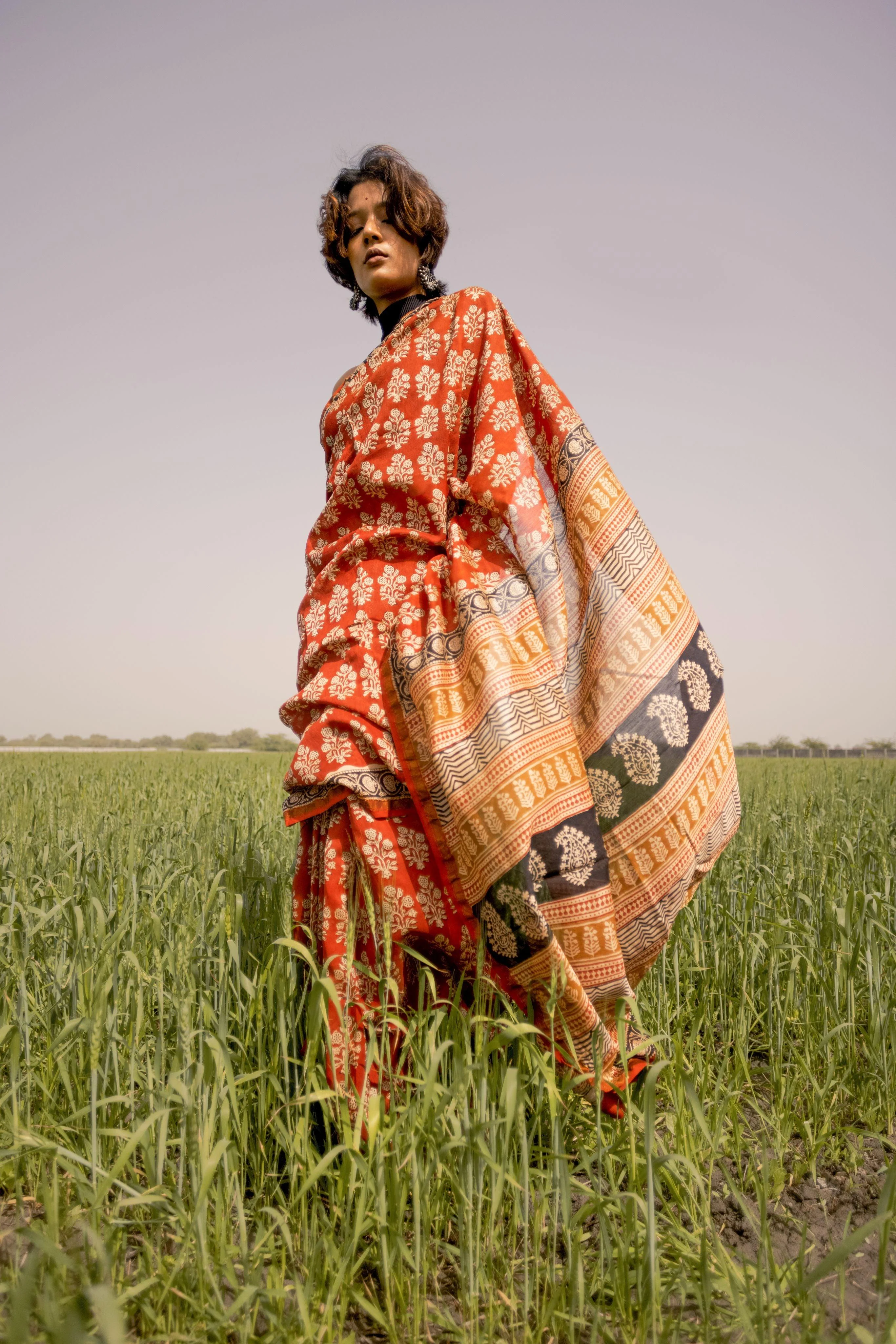 Natural dyed Bagru saree - Roheda- Mughal Syahi Begar - Image 9