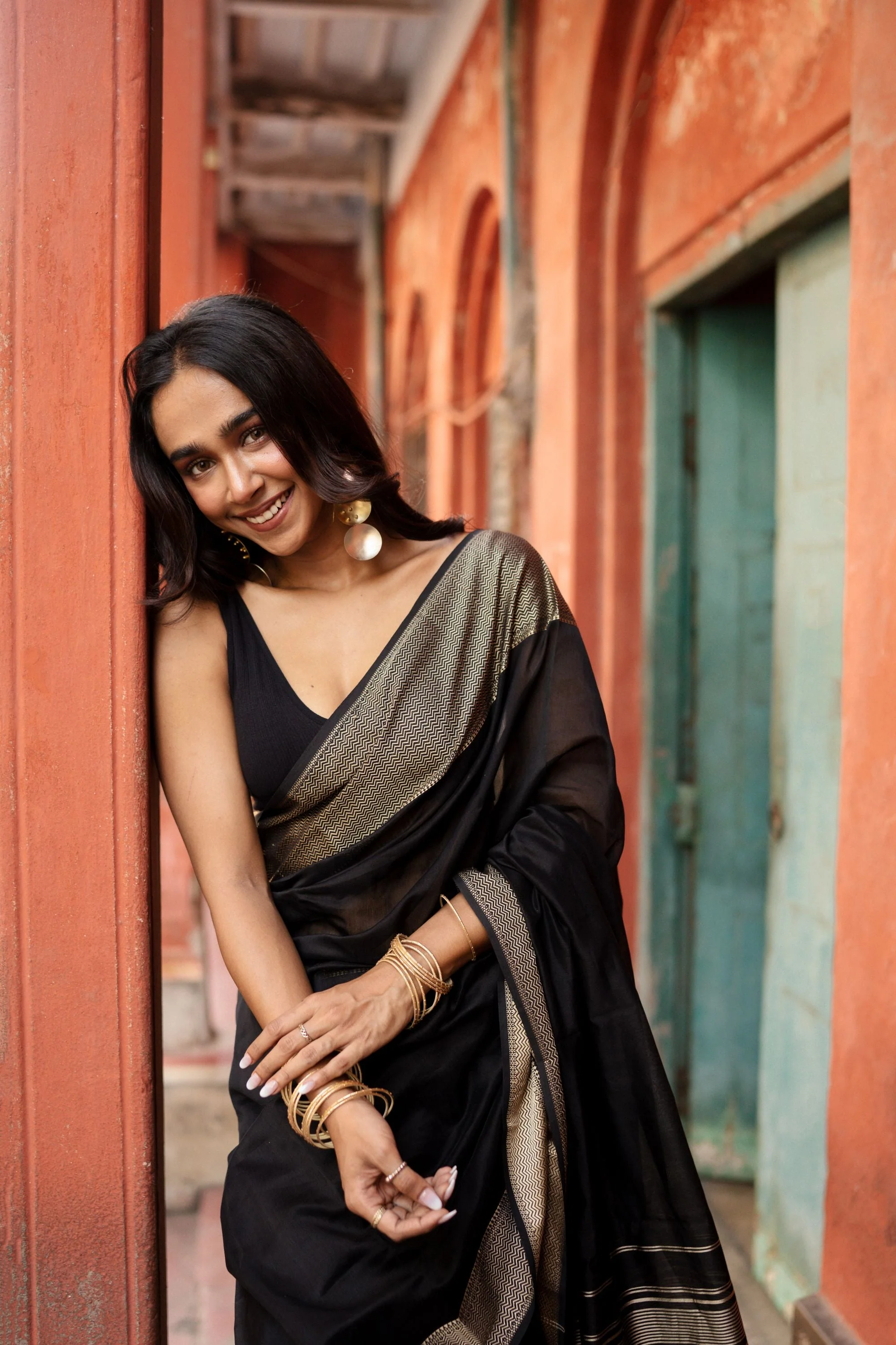 Maheswari Handloom saree - Seher - Black Gold zari - Image 3