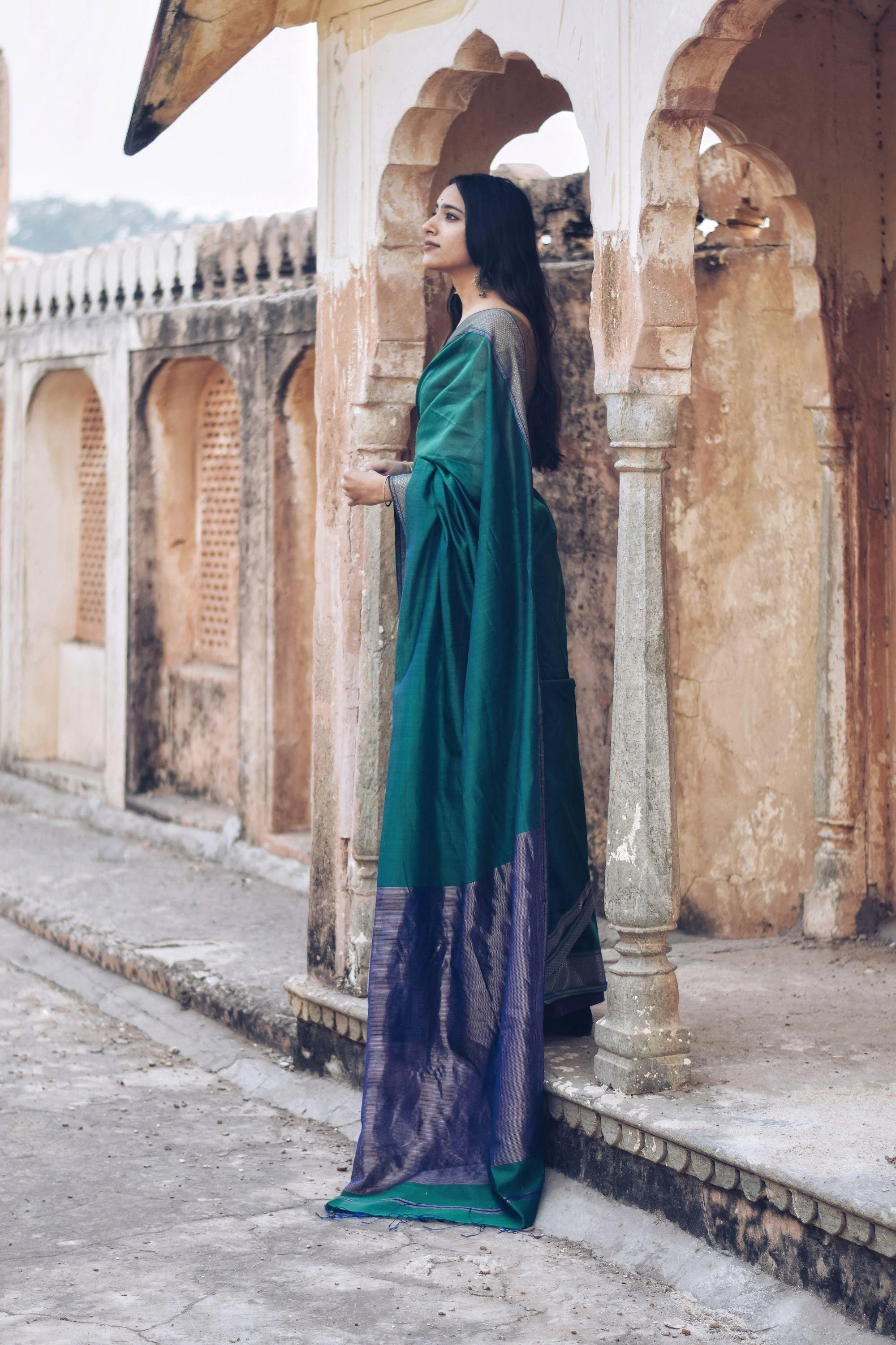 Maheswari Handloom saree - Seher - Green zari - Image 5
