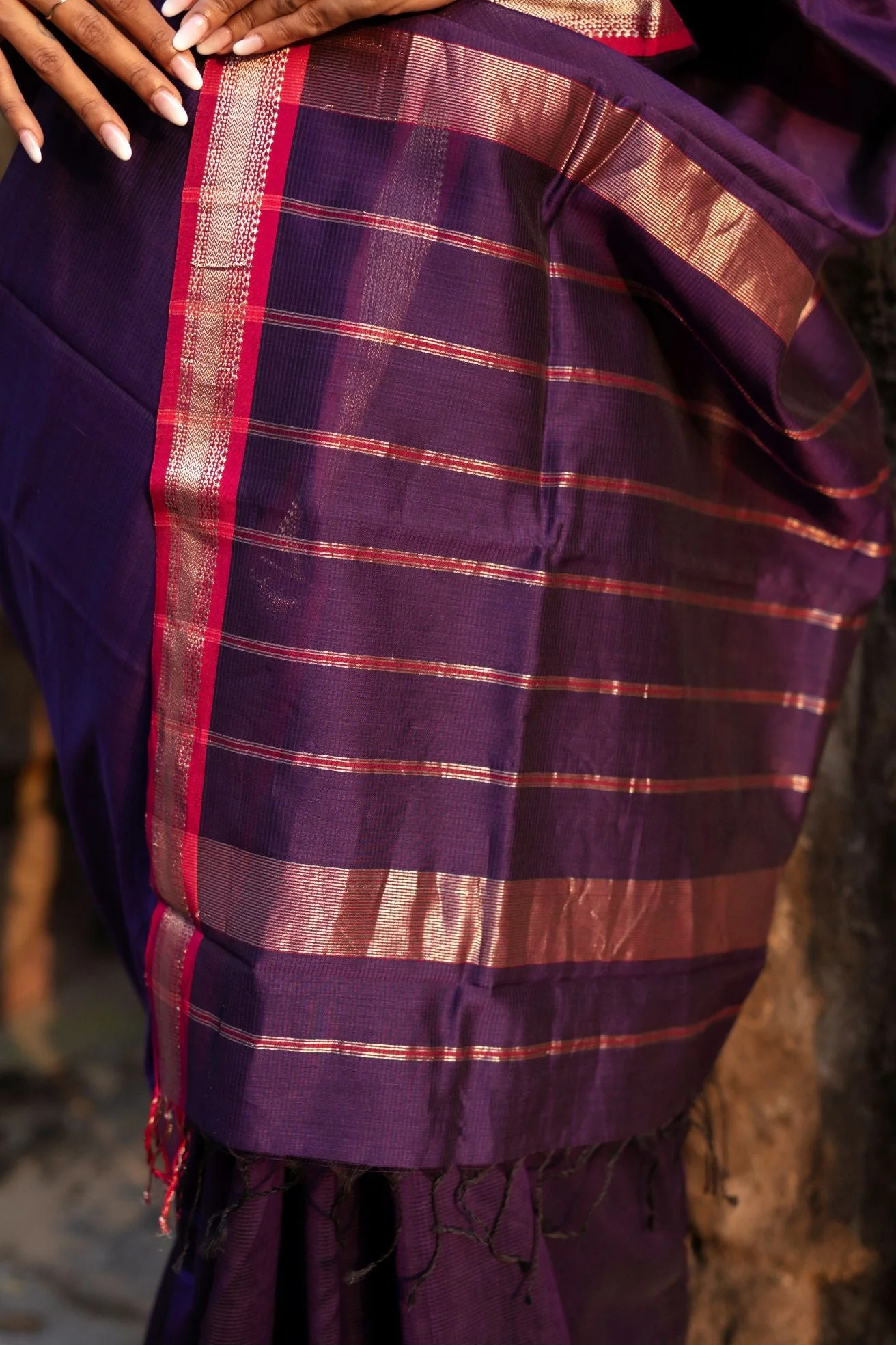 Maheswari Handloom saree - Seher - Purple green zari - Image 10