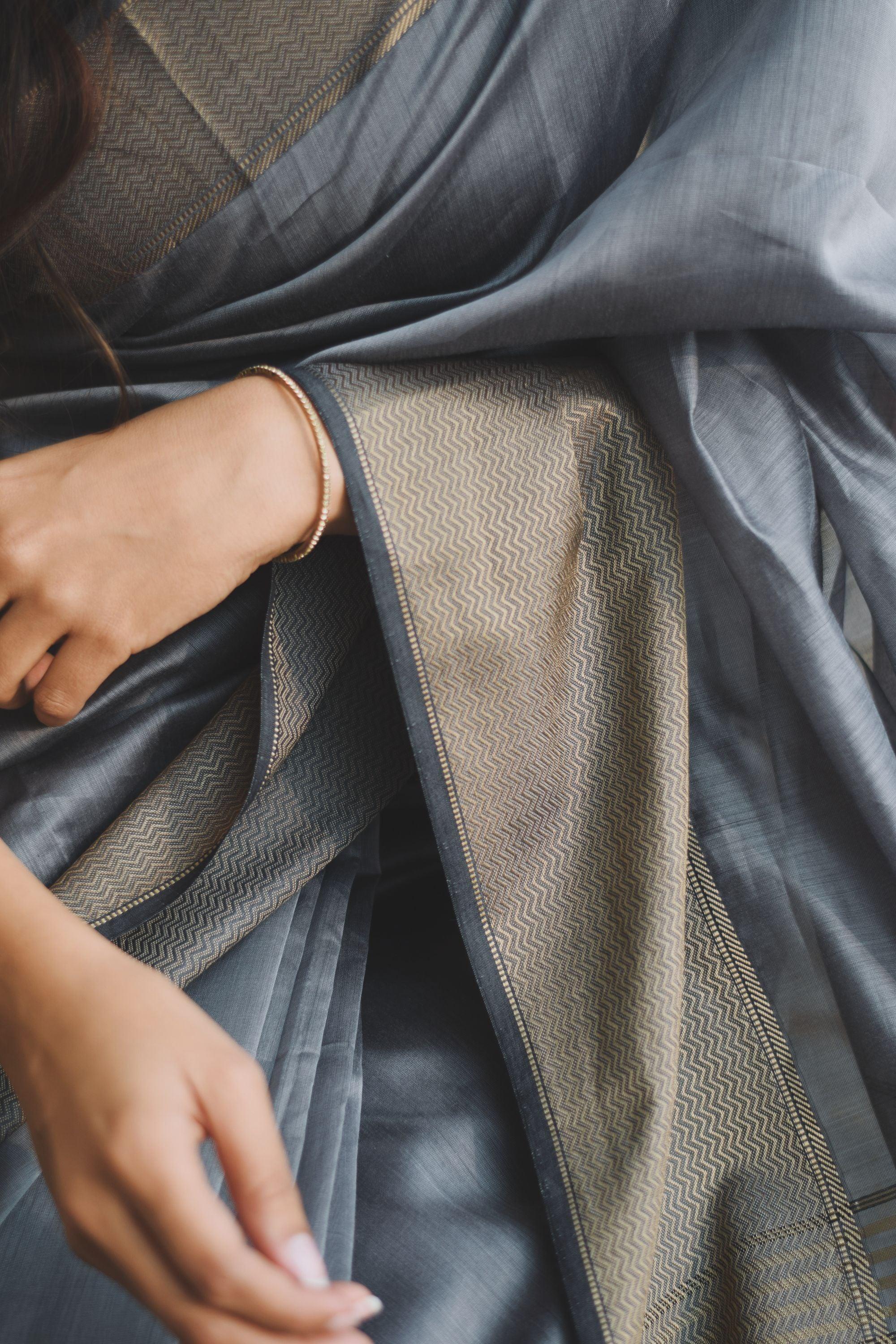 Maheswari Handloom saree - Seher - Grey zari - Image 7