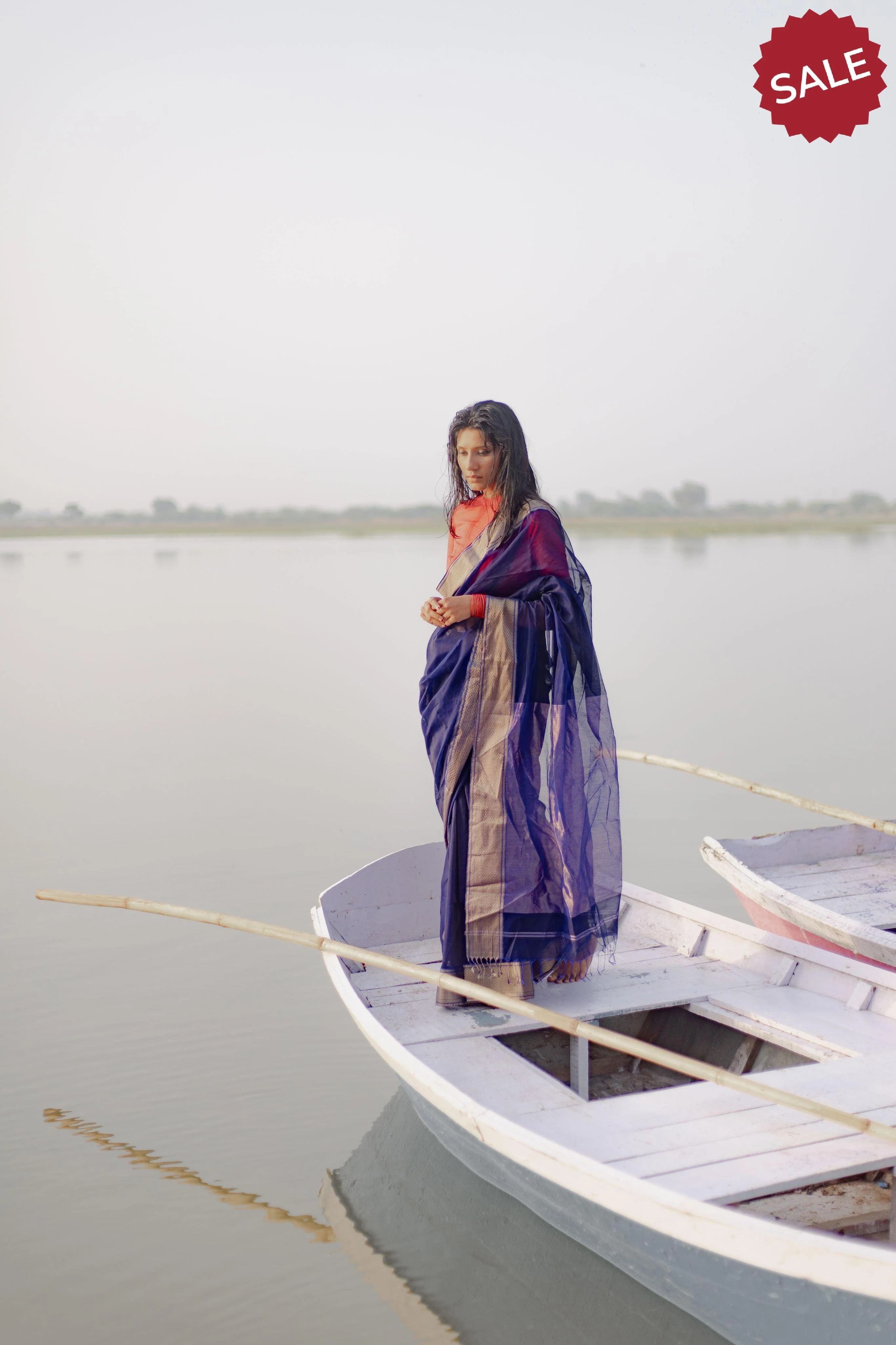 Seher - Navy blue Maheshwari Saree - Image 4