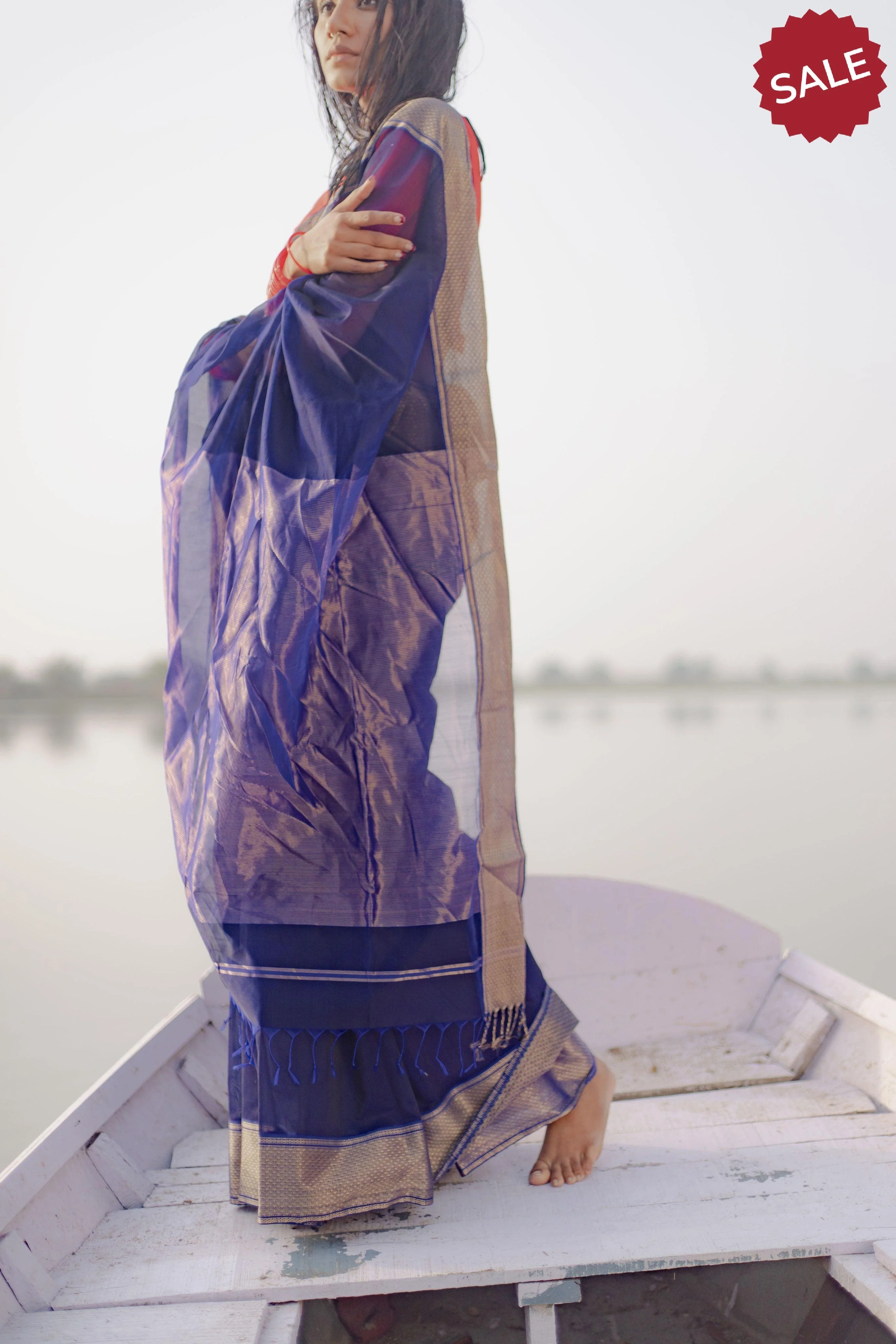 Seher - Navy blue Maheshwari Saree - Image 7