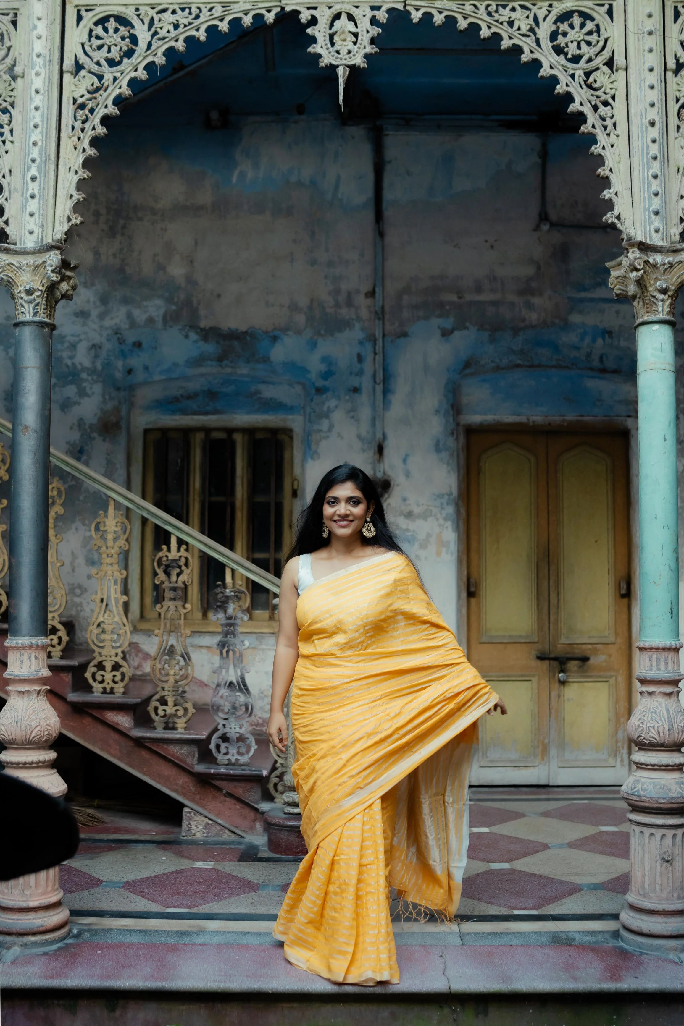 Weaves of Bengal - Sitara - Yellow zari cotton saree - Image 14