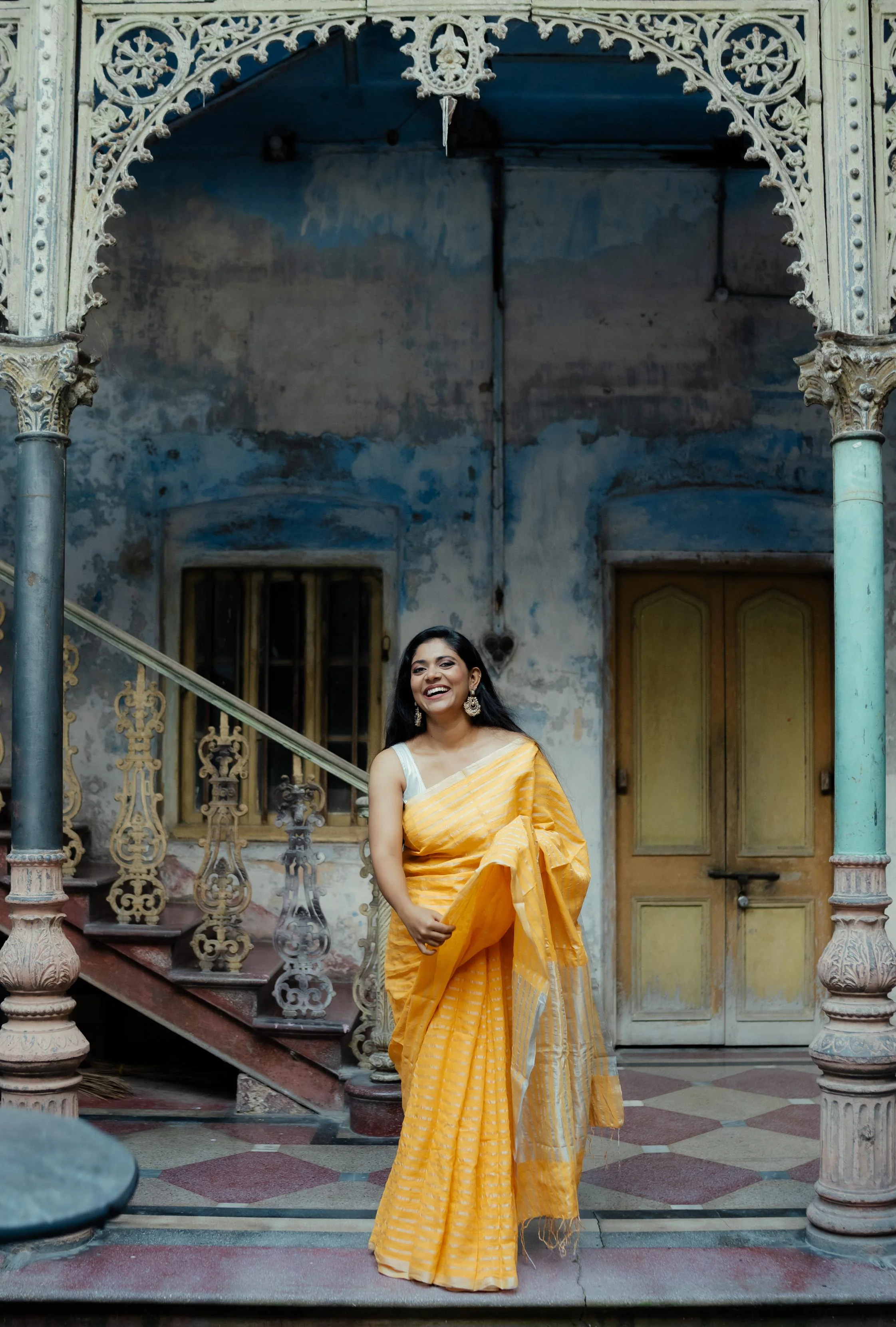 Weaves of Bengal - Sitara - Yellow zari cotton saree - Image 15