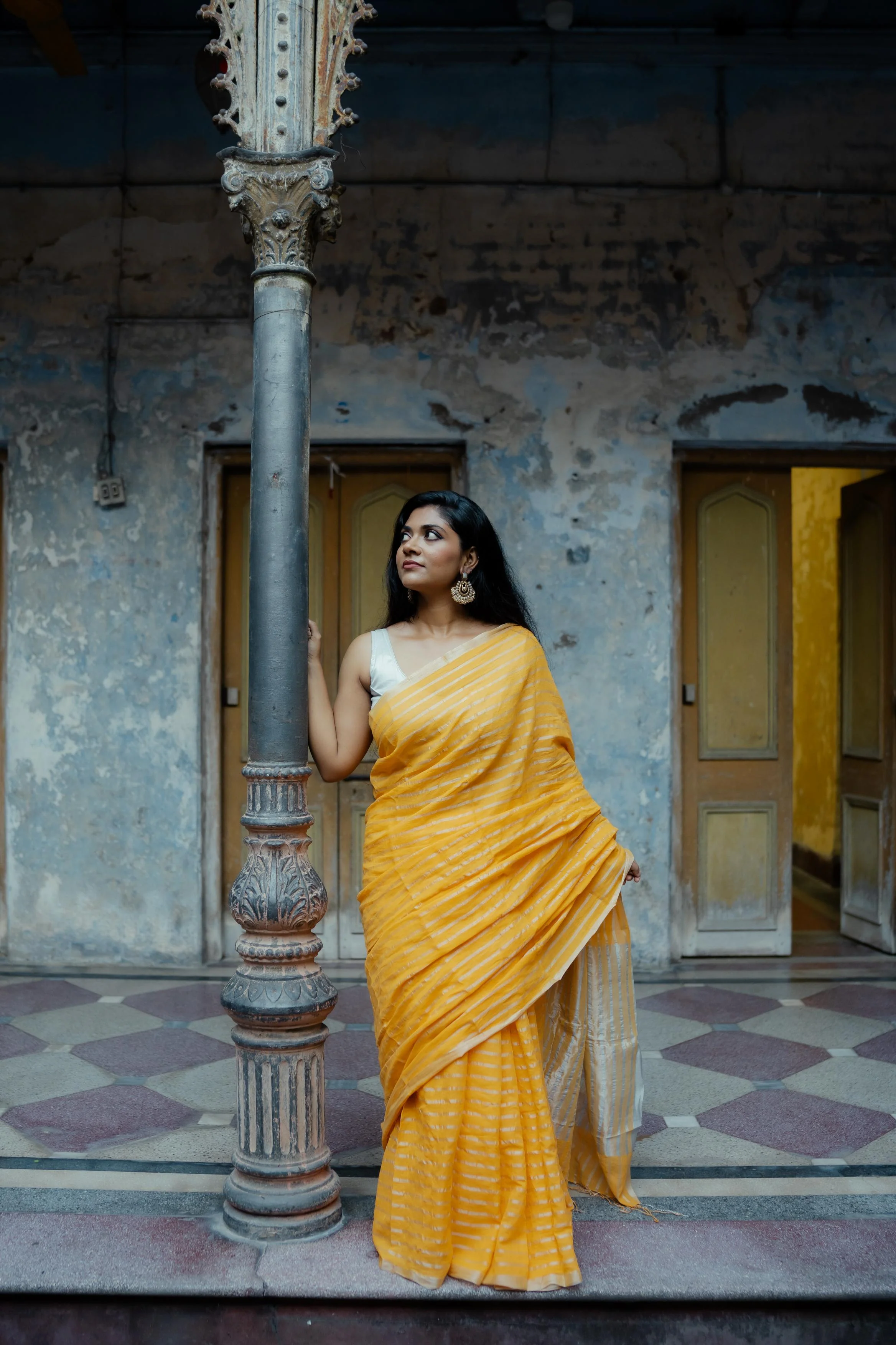 Weaves of Bengal - Sitara - Yellow zari cotton saree - Image 17