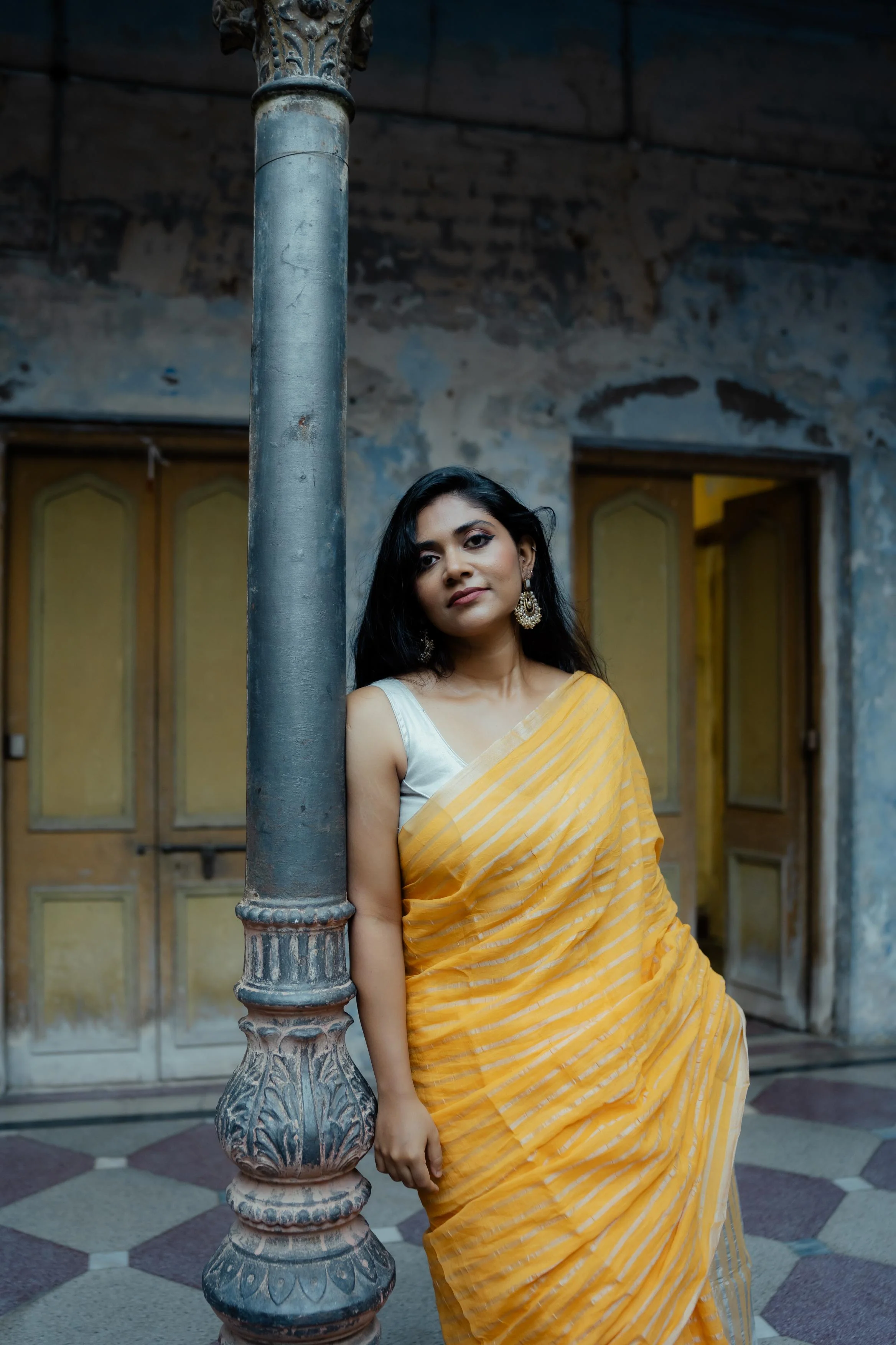 Weaves of Bengal - Sitara - Yellow zari cotton saree - Image 18