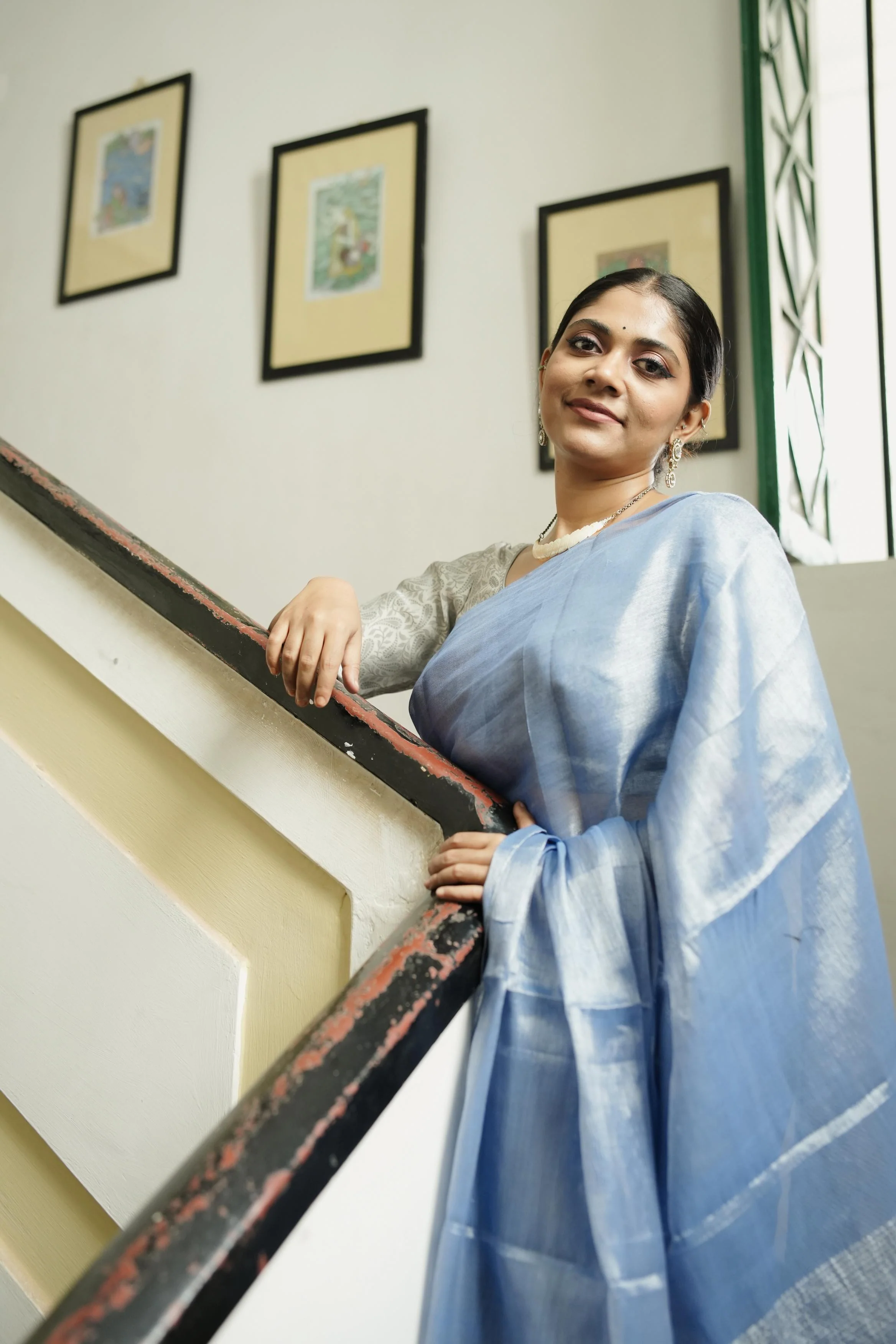 Weaves of Bengal - Sitara - Tissue Zari Blue Onjona  saree - Image 10