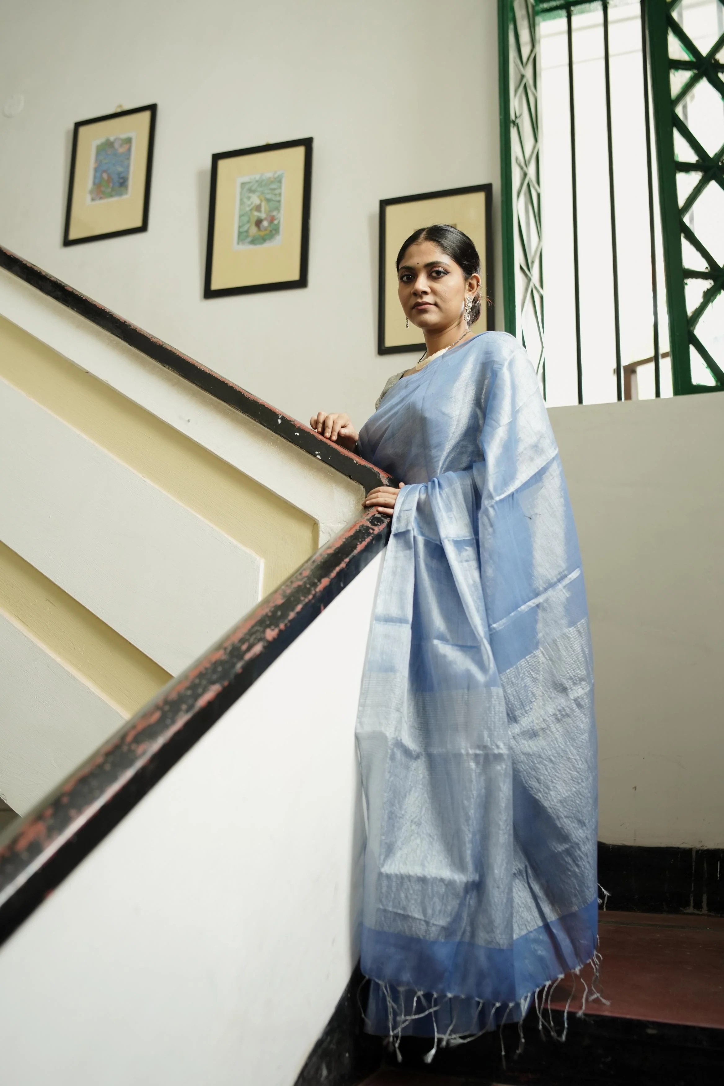 Weaves of Bengal - Sitara - Tissue Zari Blue Onjona  saree - Image 8