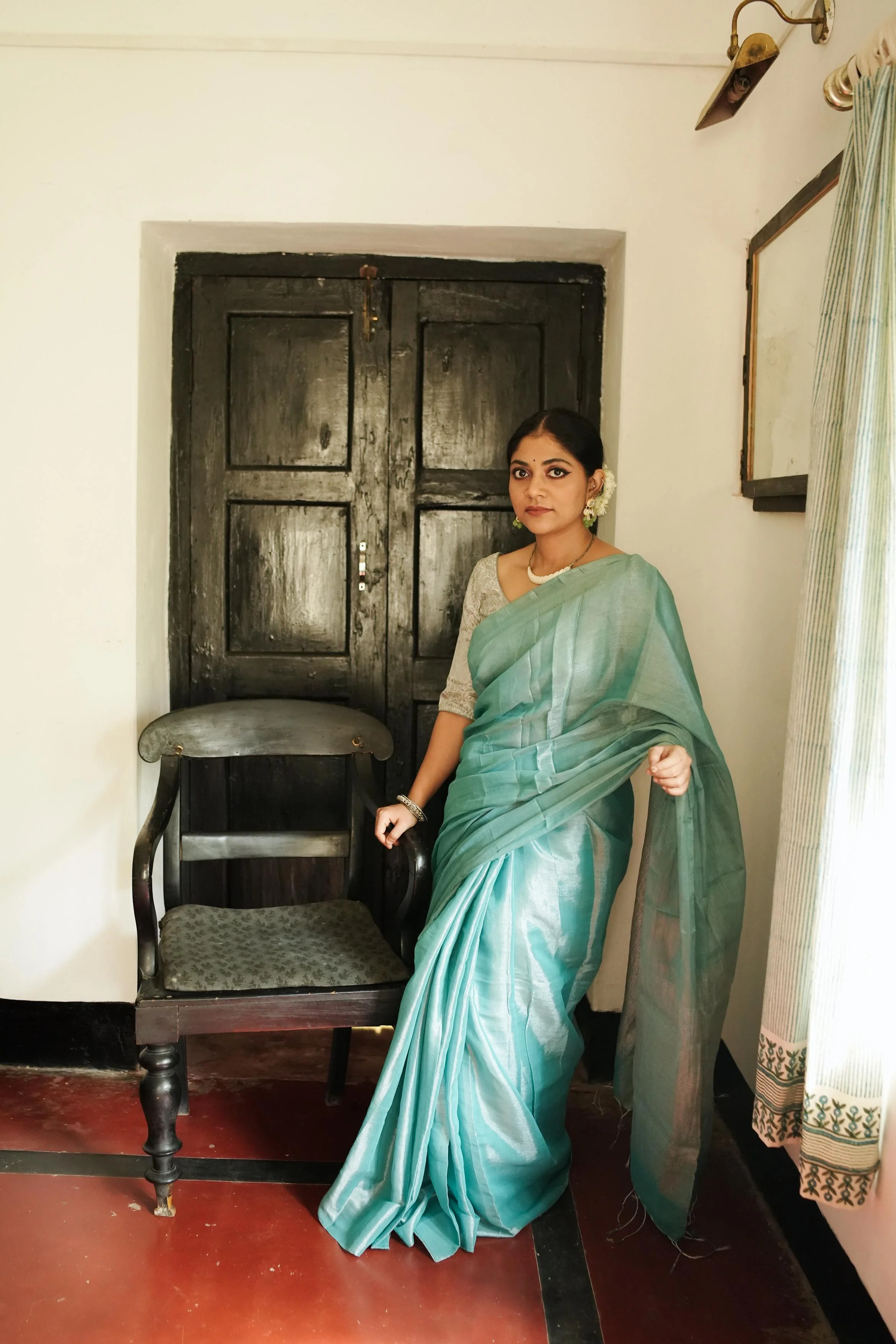 Weaves of Bengal - Sitara  -  Shramila light blue tissue saree - Image 2