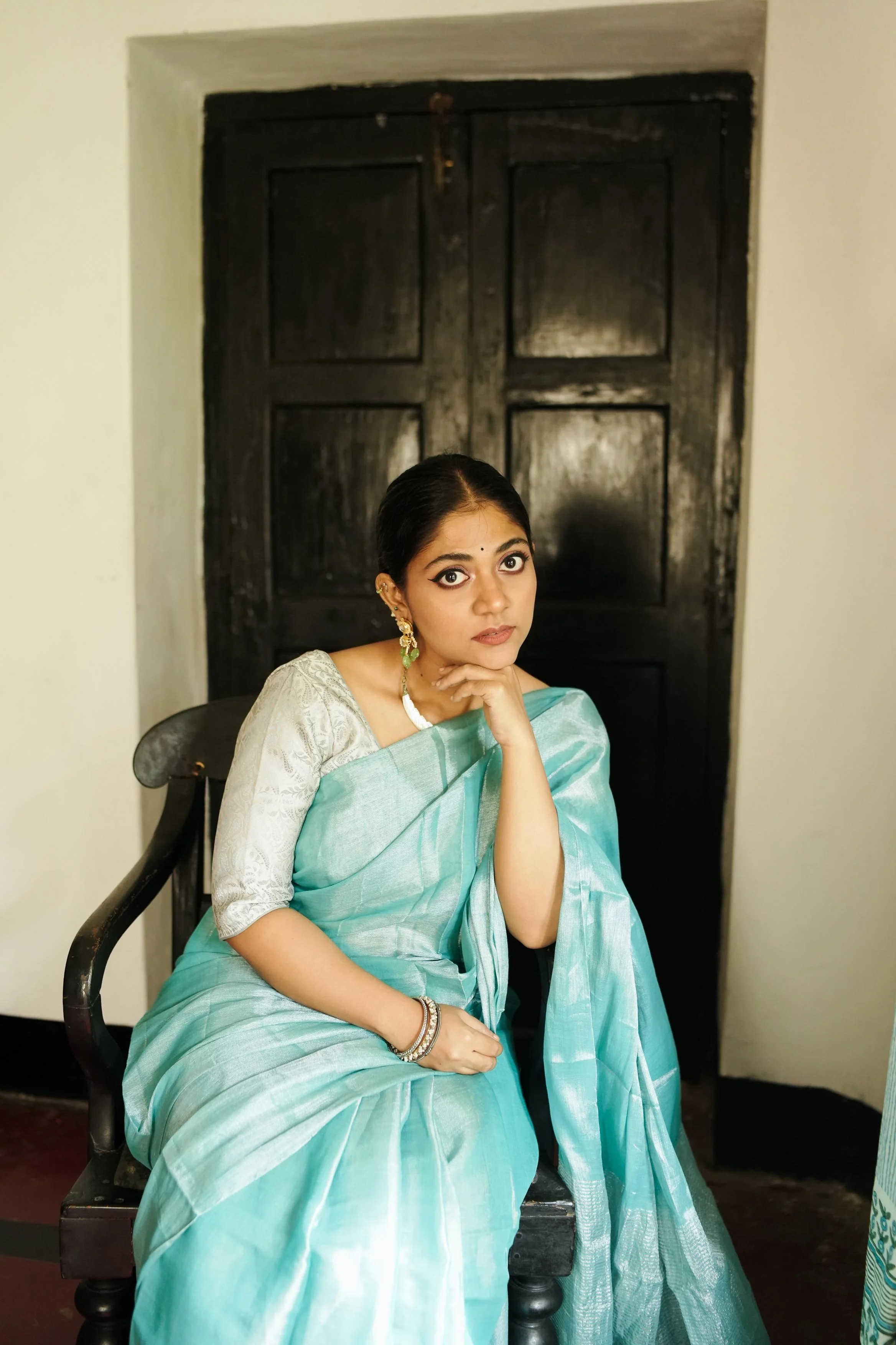 Weaves of Bengal - Sitara  -  Shramila light blue tissue saree - Image 7