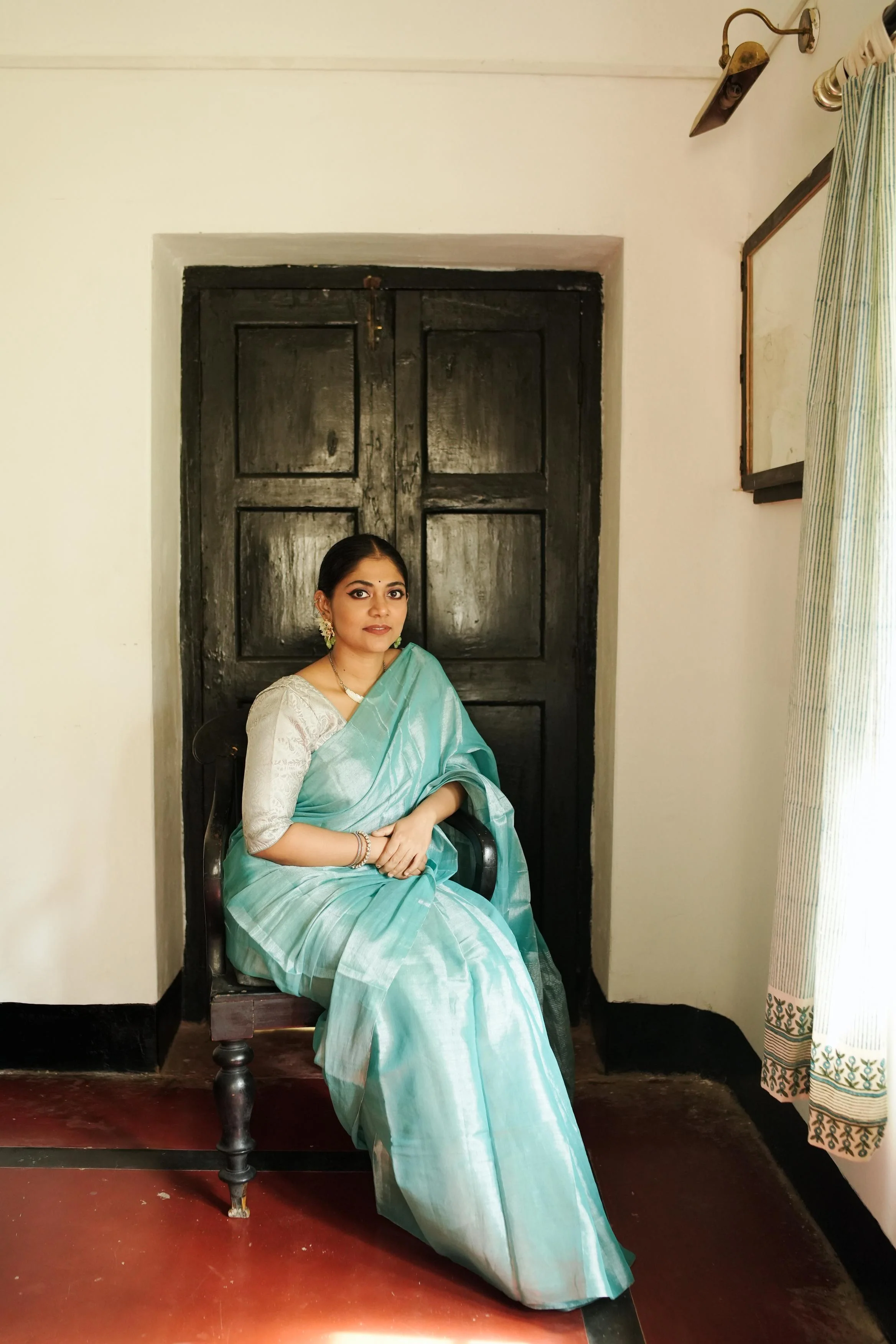 Weaves of Bengal - Sitara  -  Shramila light blue tissue saree - Image 8