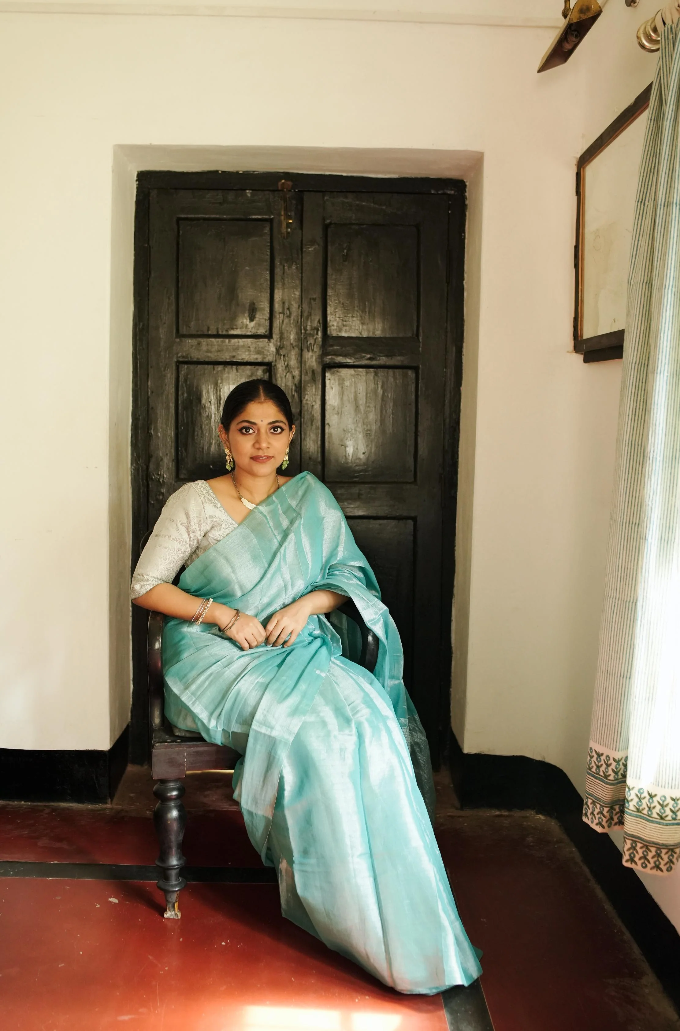 Weaves of Bengal - Sitara  -  Shramila light blue tissue saree - Image 9