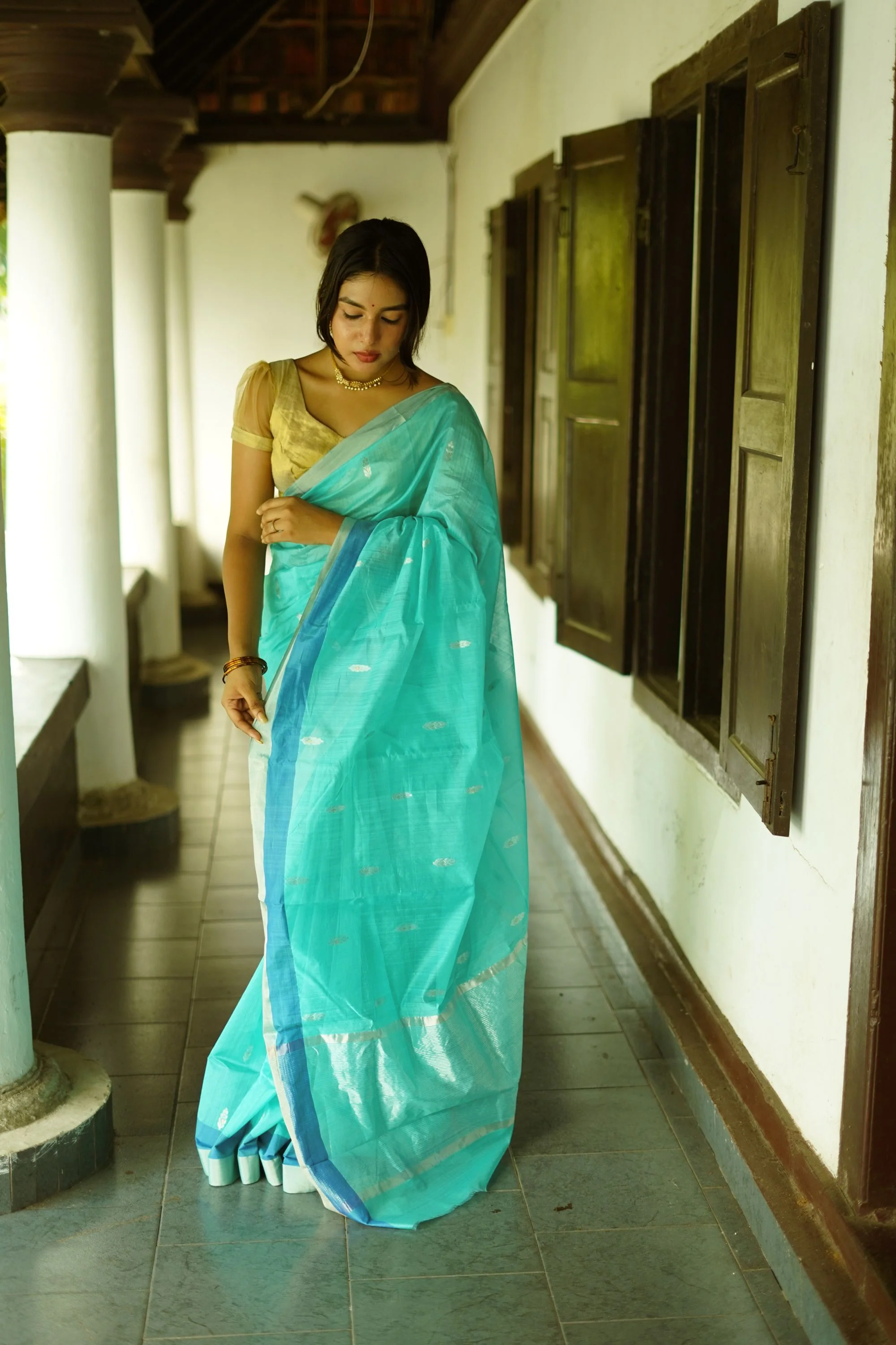 Utsav light Blue silk cotton silver Zari Chanderi Saree - Image 5