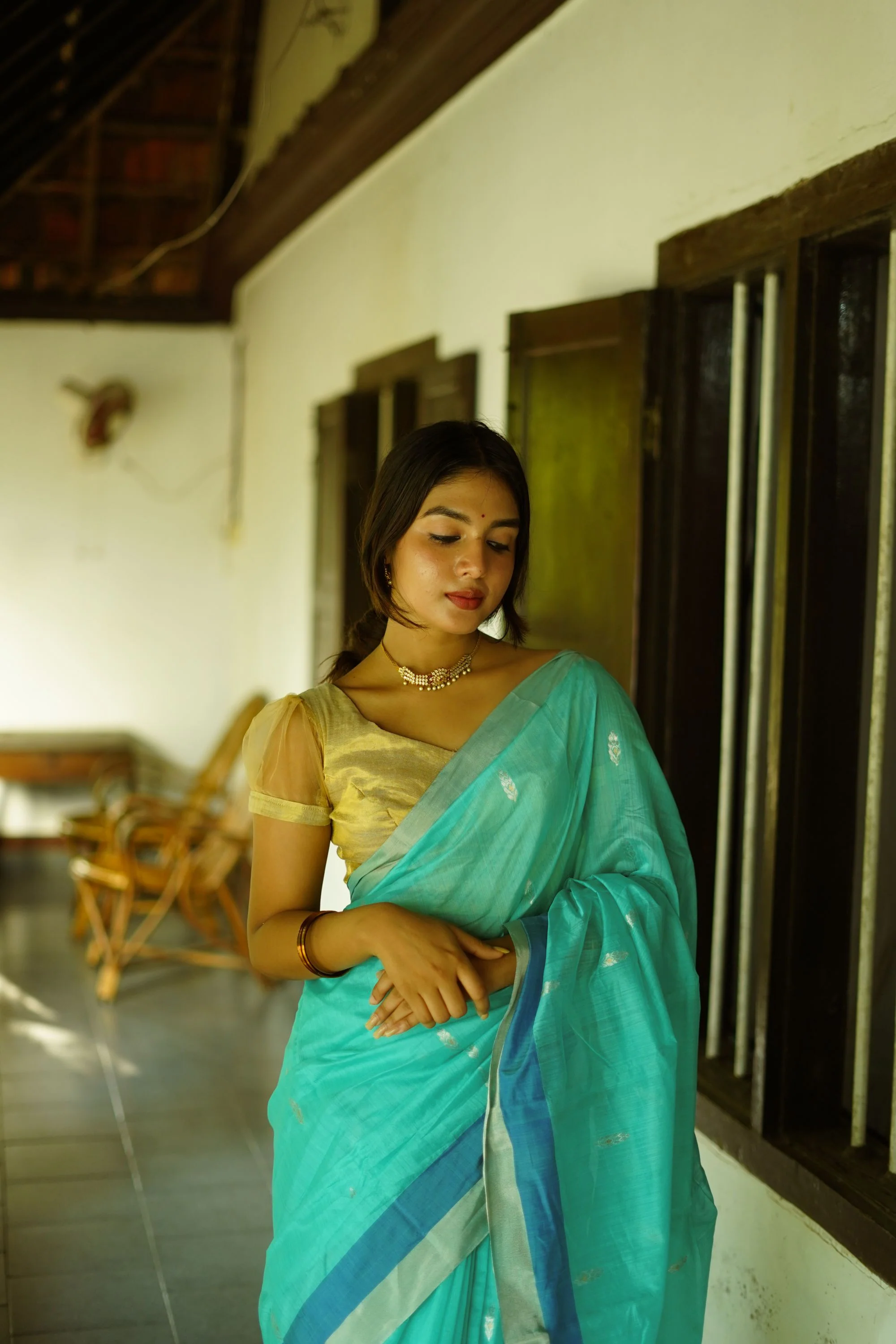 Utsav light Blue silk cotton silver Zari Chanderi Saree - Image 6