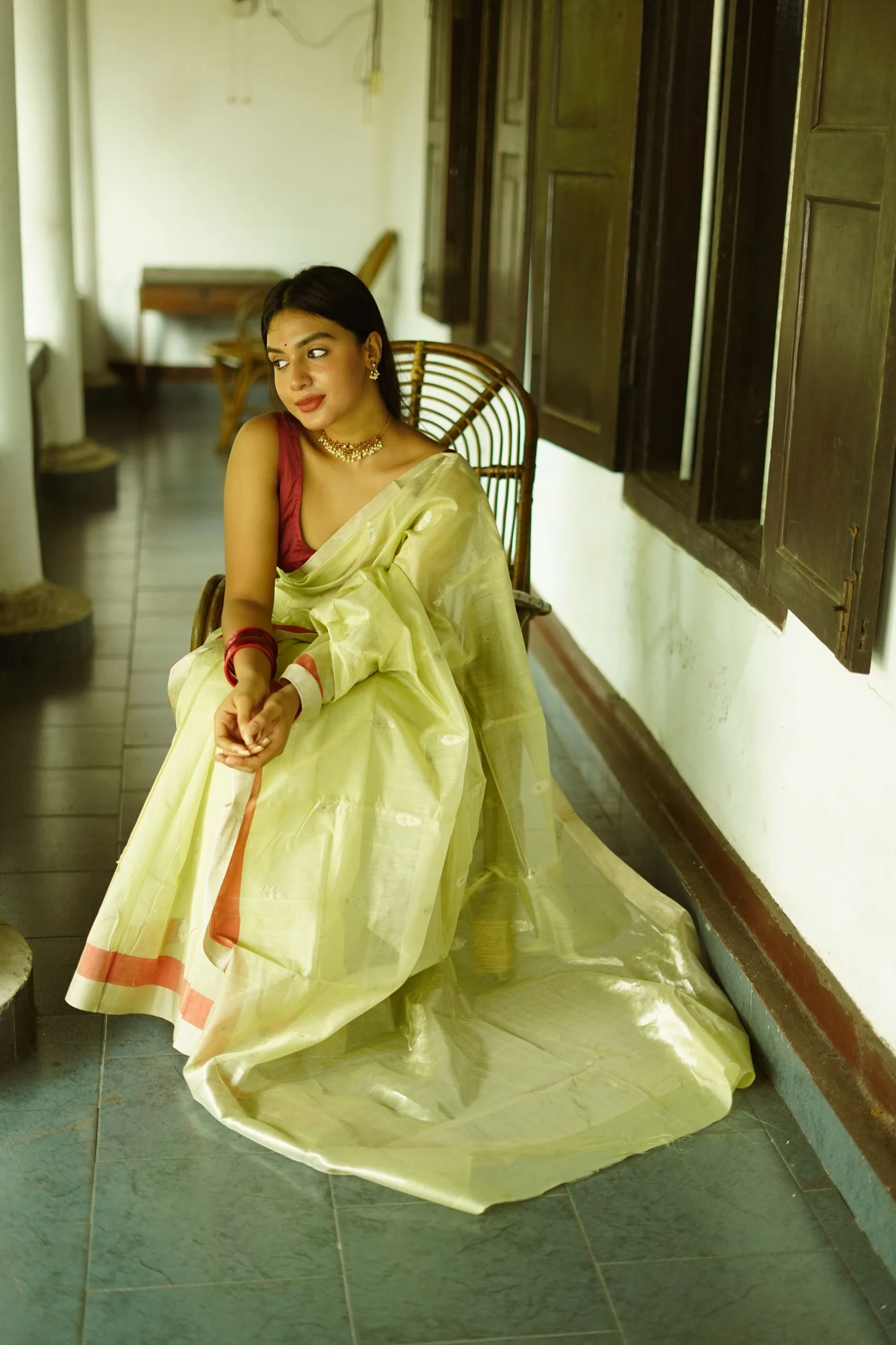 Utsav light green silk cotton silver Zari Chanderi Saree - Image 5