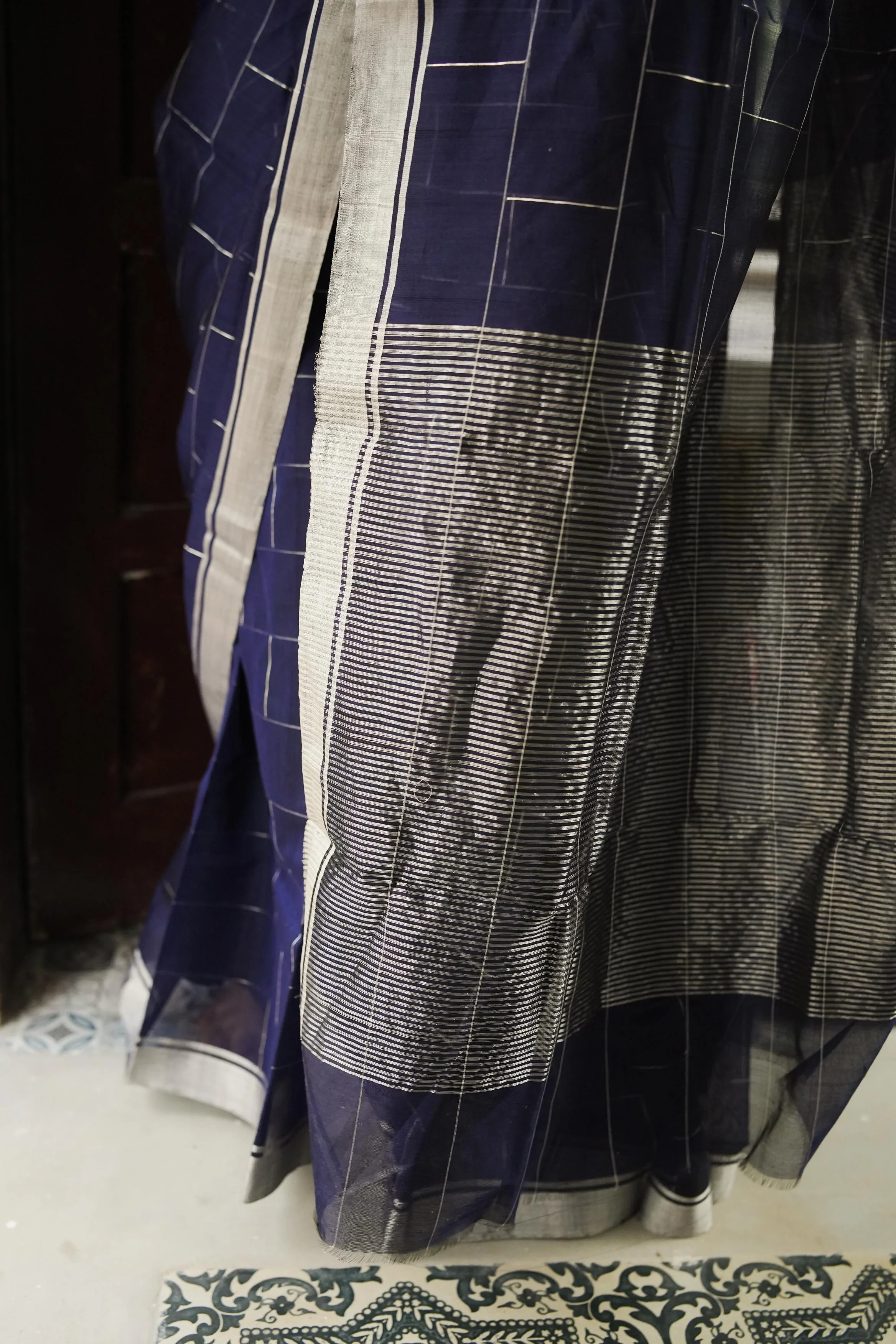 Utsav Silver Zari Blue Chanderi  Saree - Image 12
