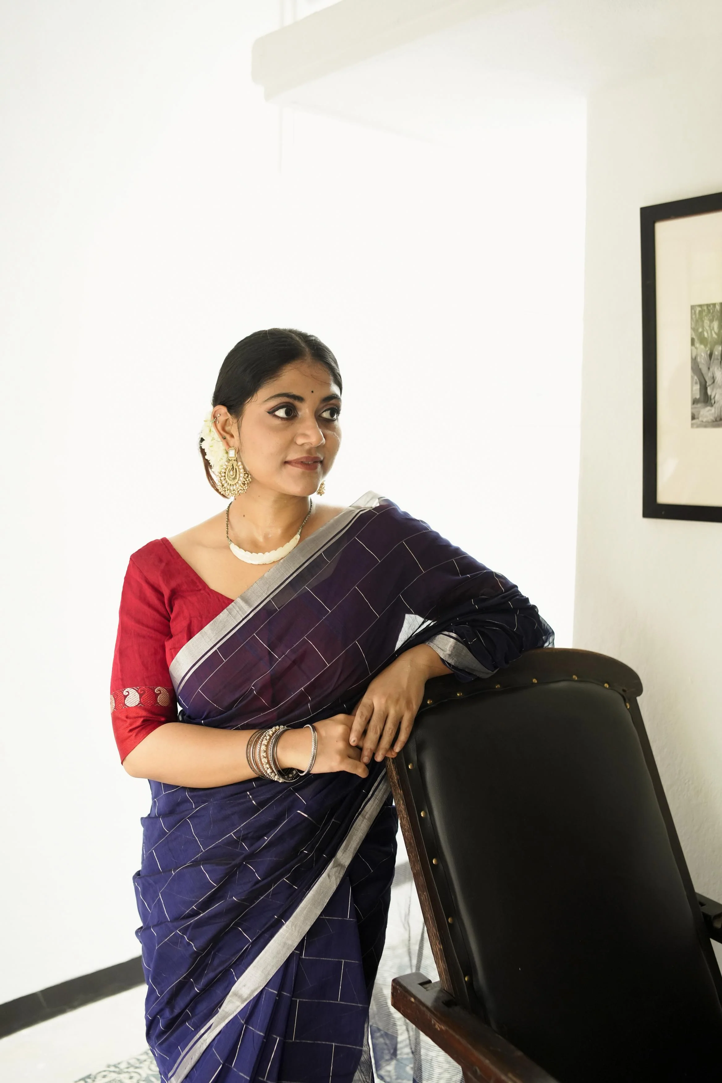 Utsav Silver Zari Blue Chanderi  Saree - Image 2