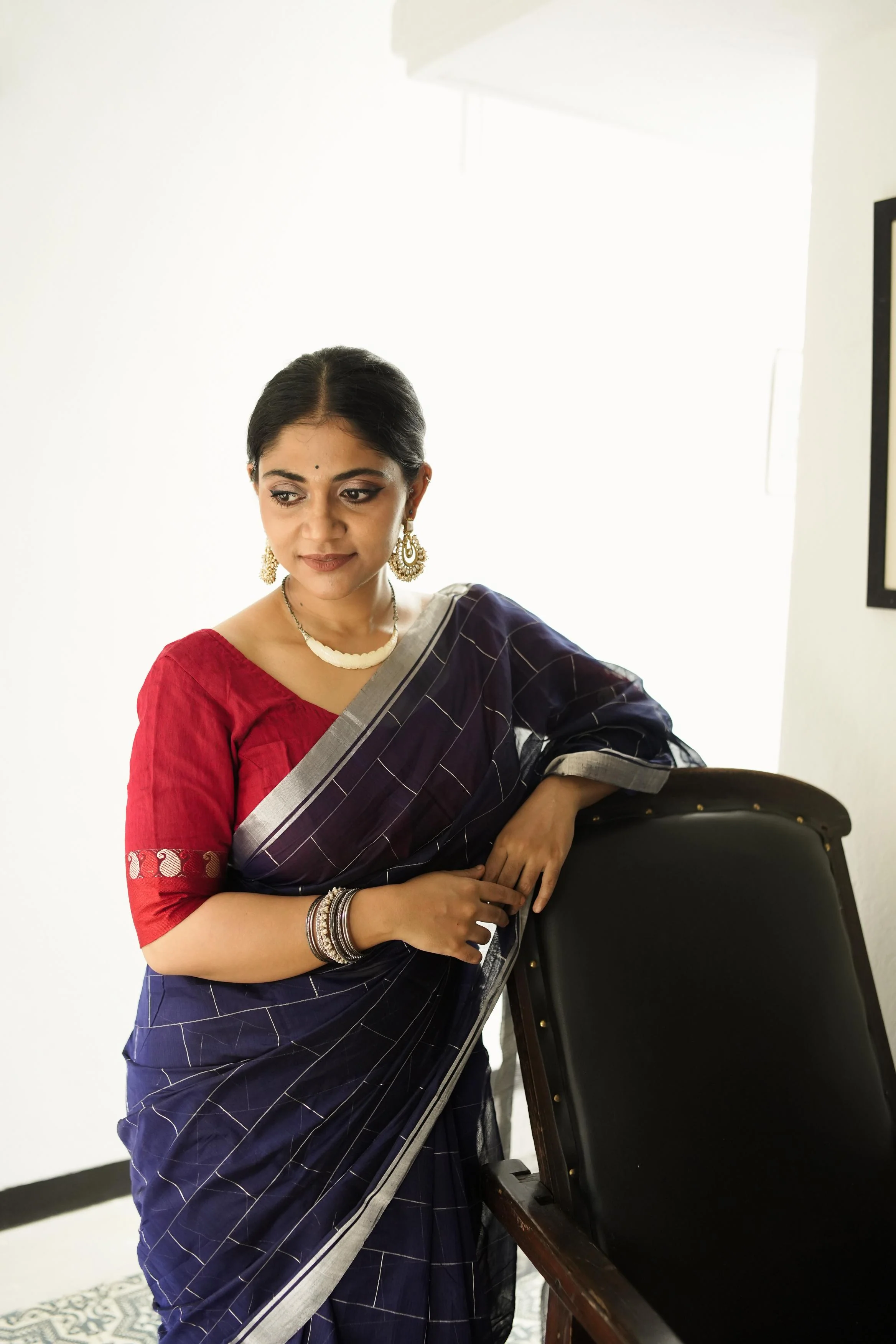 Utsav Silver Zari Blue Chanderi  Saree - Image 3
