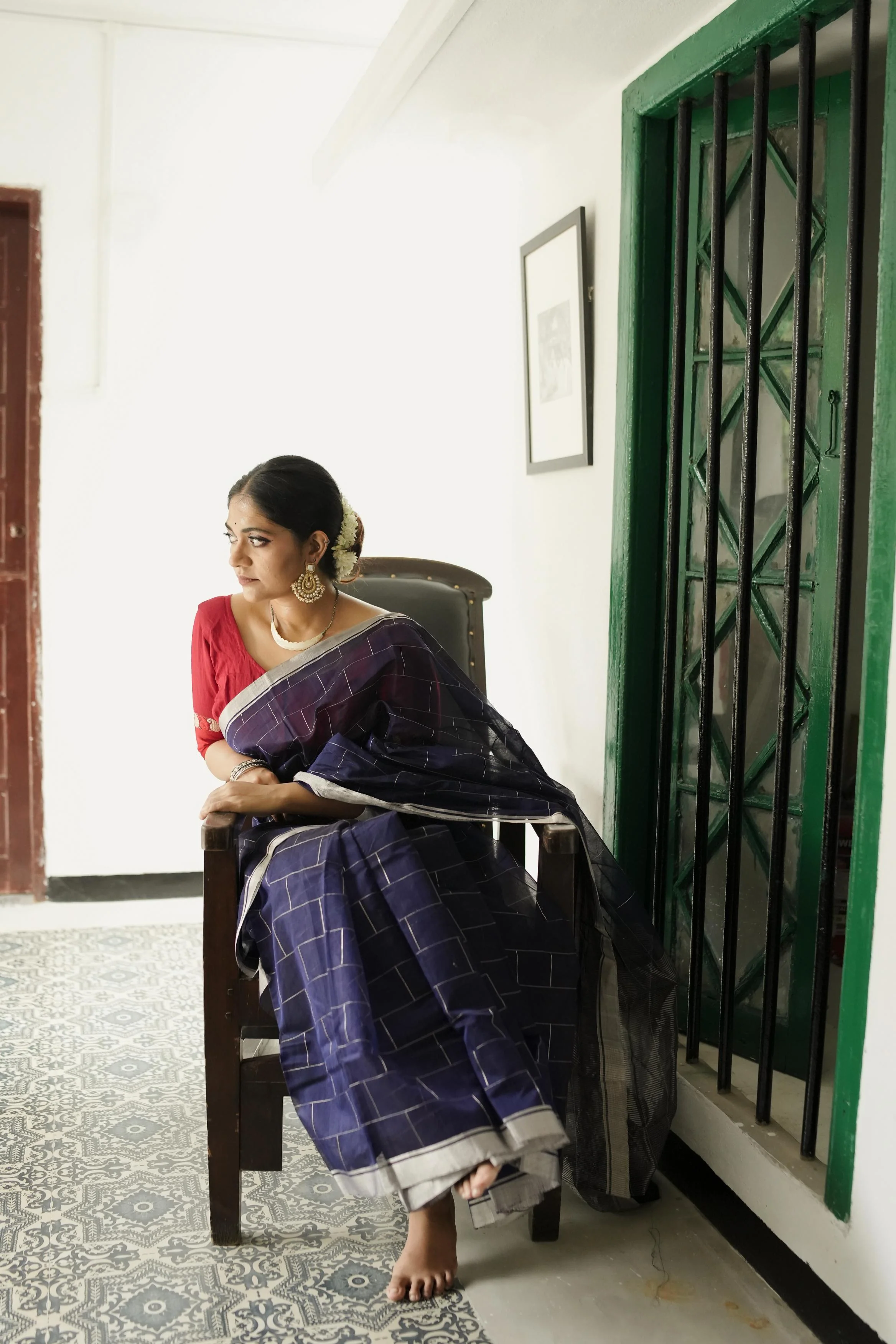 Utsav Silver Zari Blue Chanderi  Saree - Image 4