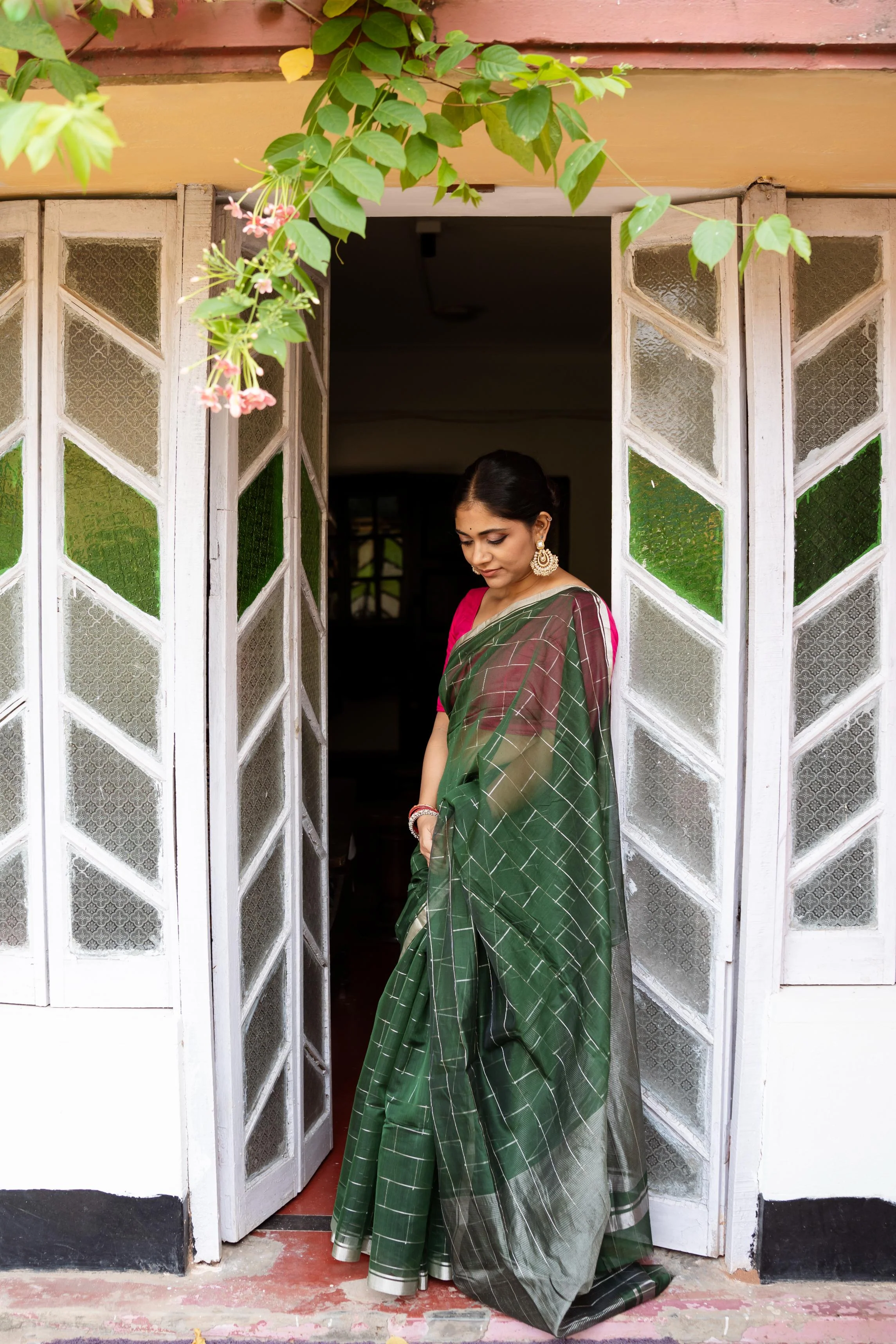 Utsav Silver Zari Green Chanderi  Saree - Image 3